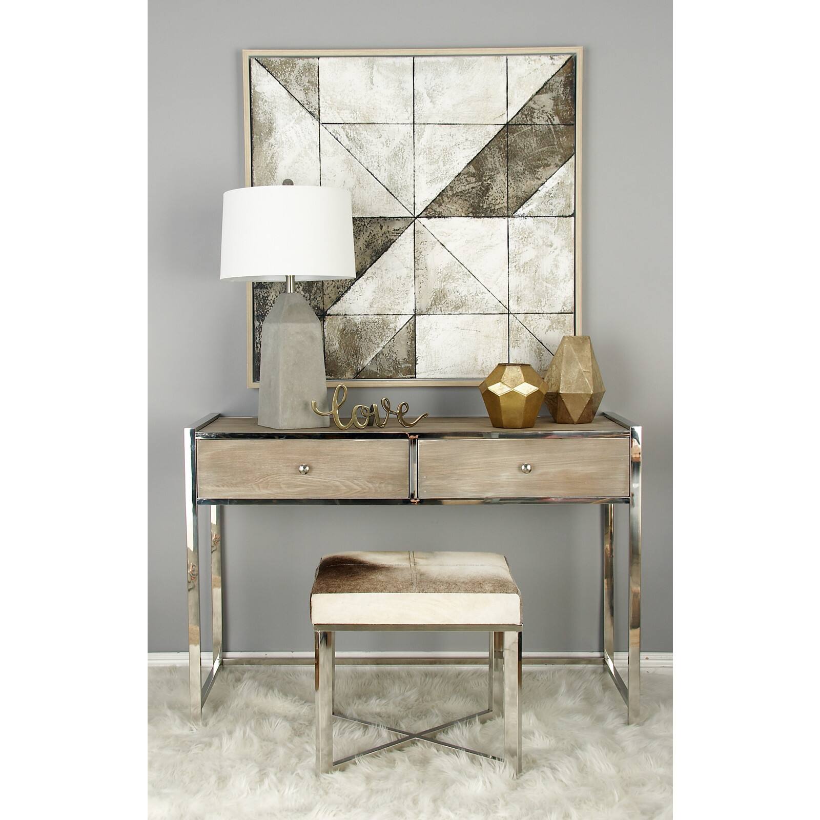20" Gray & White Stainless Steel Contemporary Stool