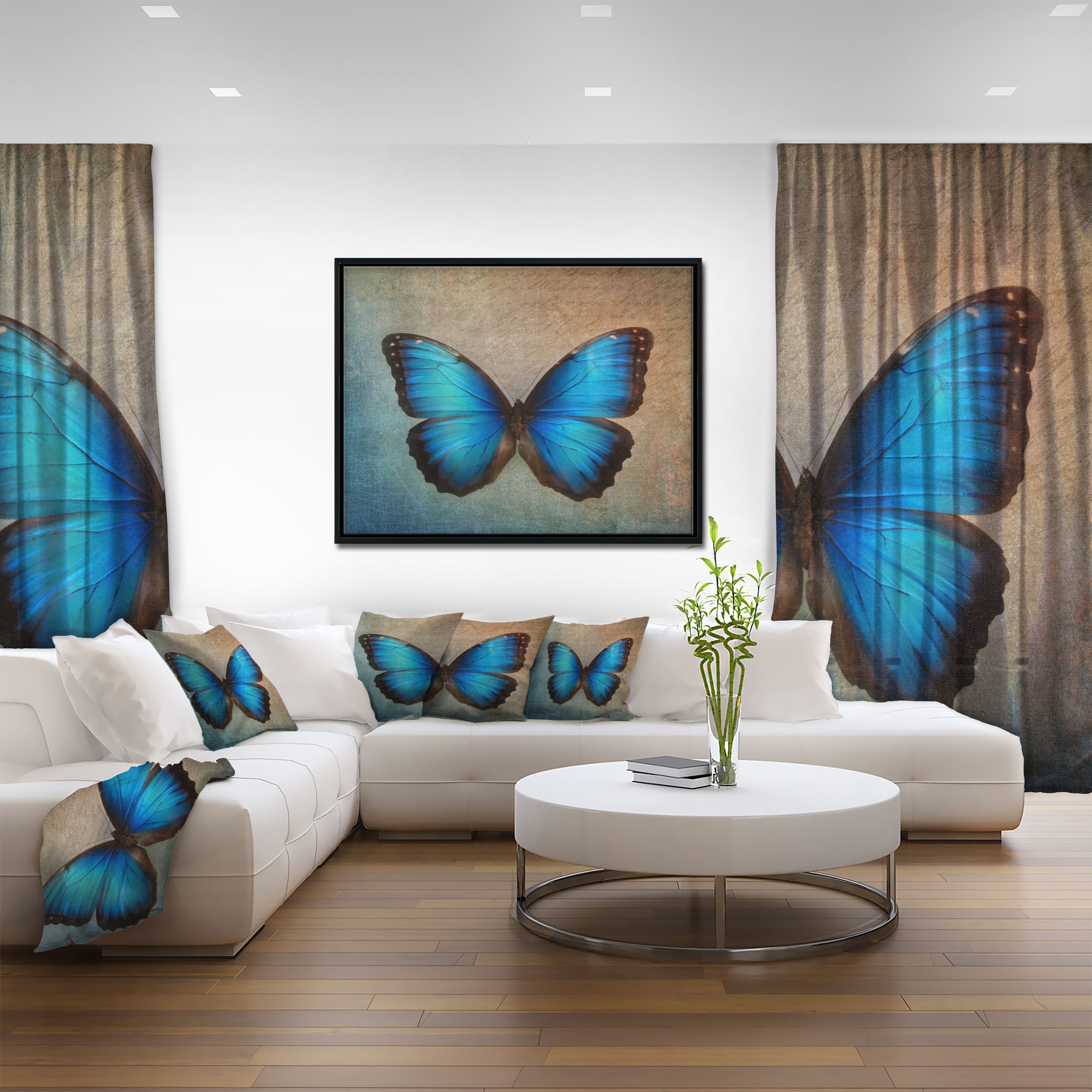 Designart - Blue Vintage Butterfly - Floral Art Framed Canvas Print