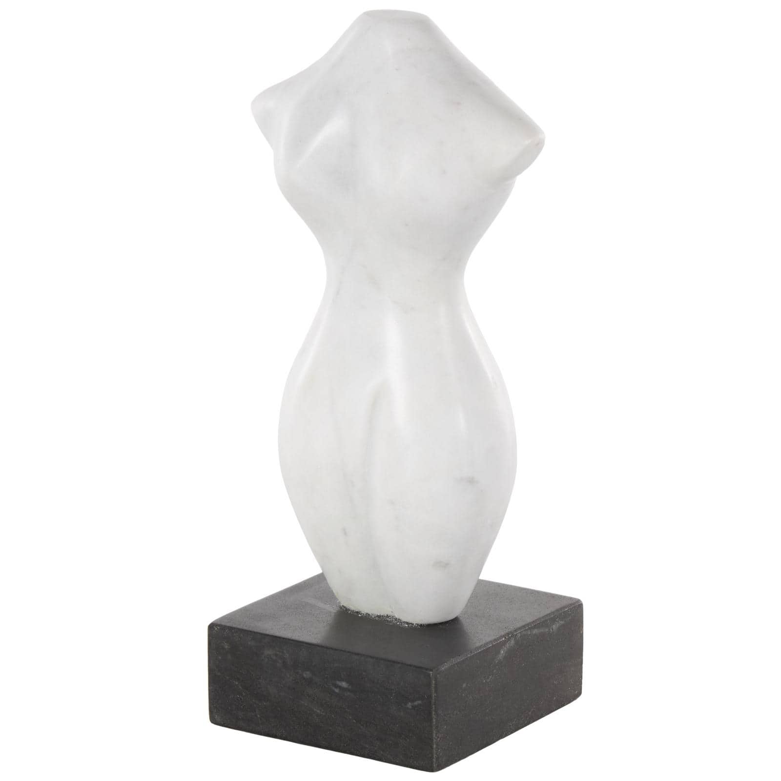 10.75" White with Black Block Base Marble Woman Abstract Female Form Sculpture