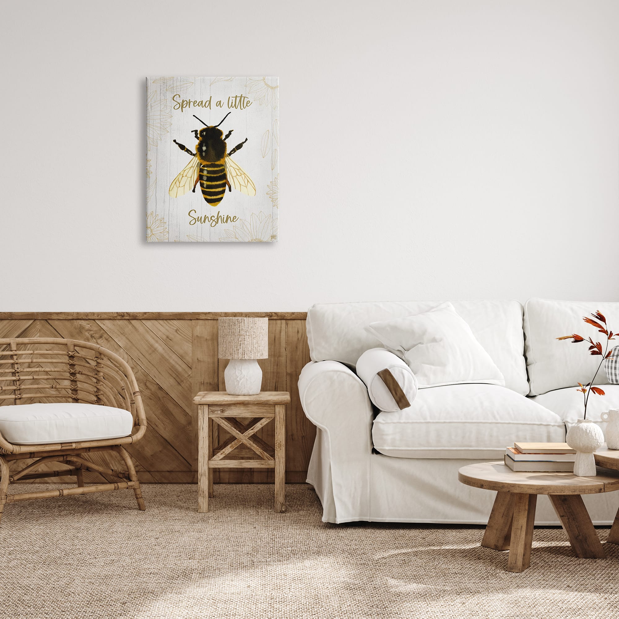 Stupell Industries Spread a Little Sunshine Phrase Country Bumble Bee Canvas Wall Art
