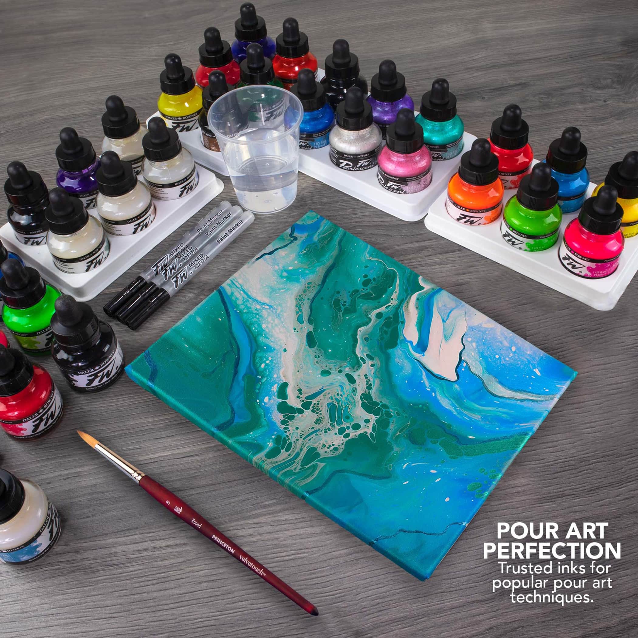 Daler-Rowney® FW Acrylic Ink Pearlescent Set with Empty Marker