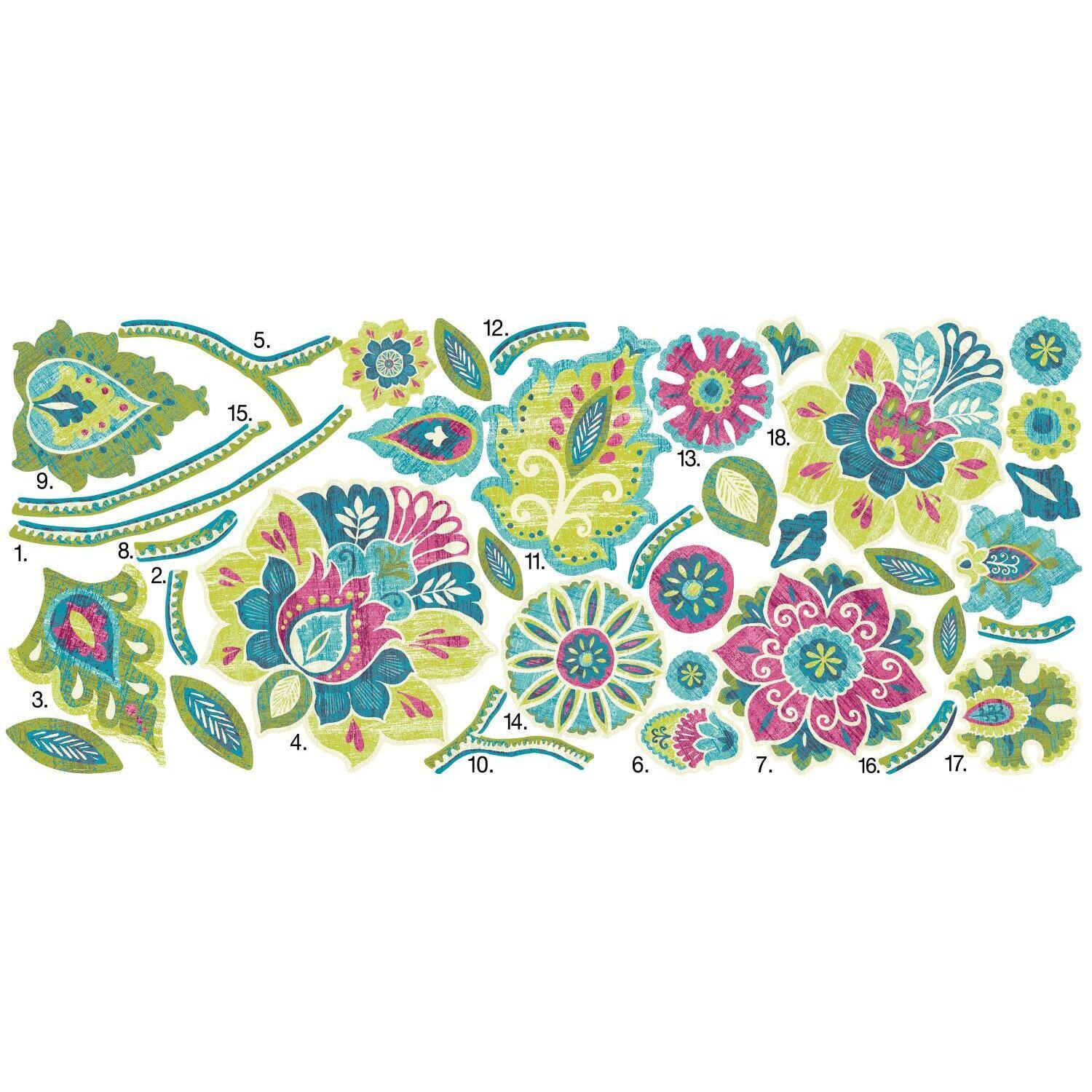 RoomMates Boho Floral Peel & Stick Giant Wall Decals
