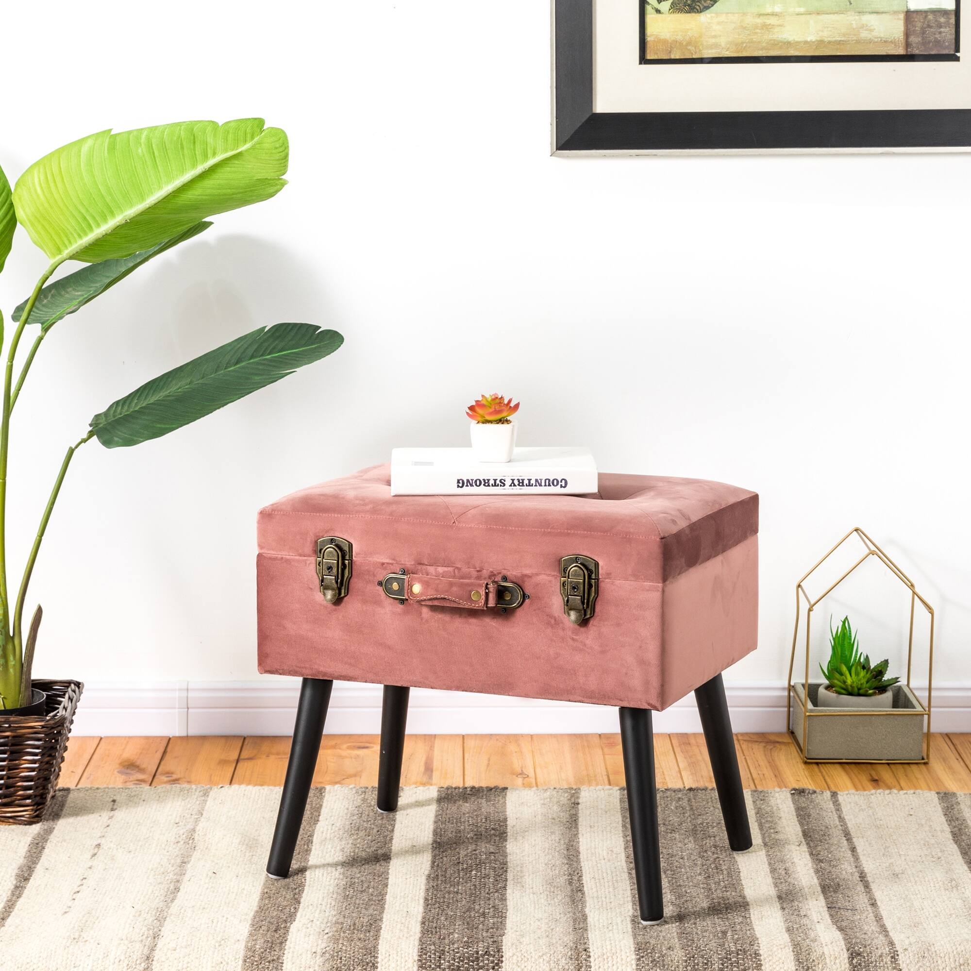 Glitzhome® Velvet Upholstered Storage Stool