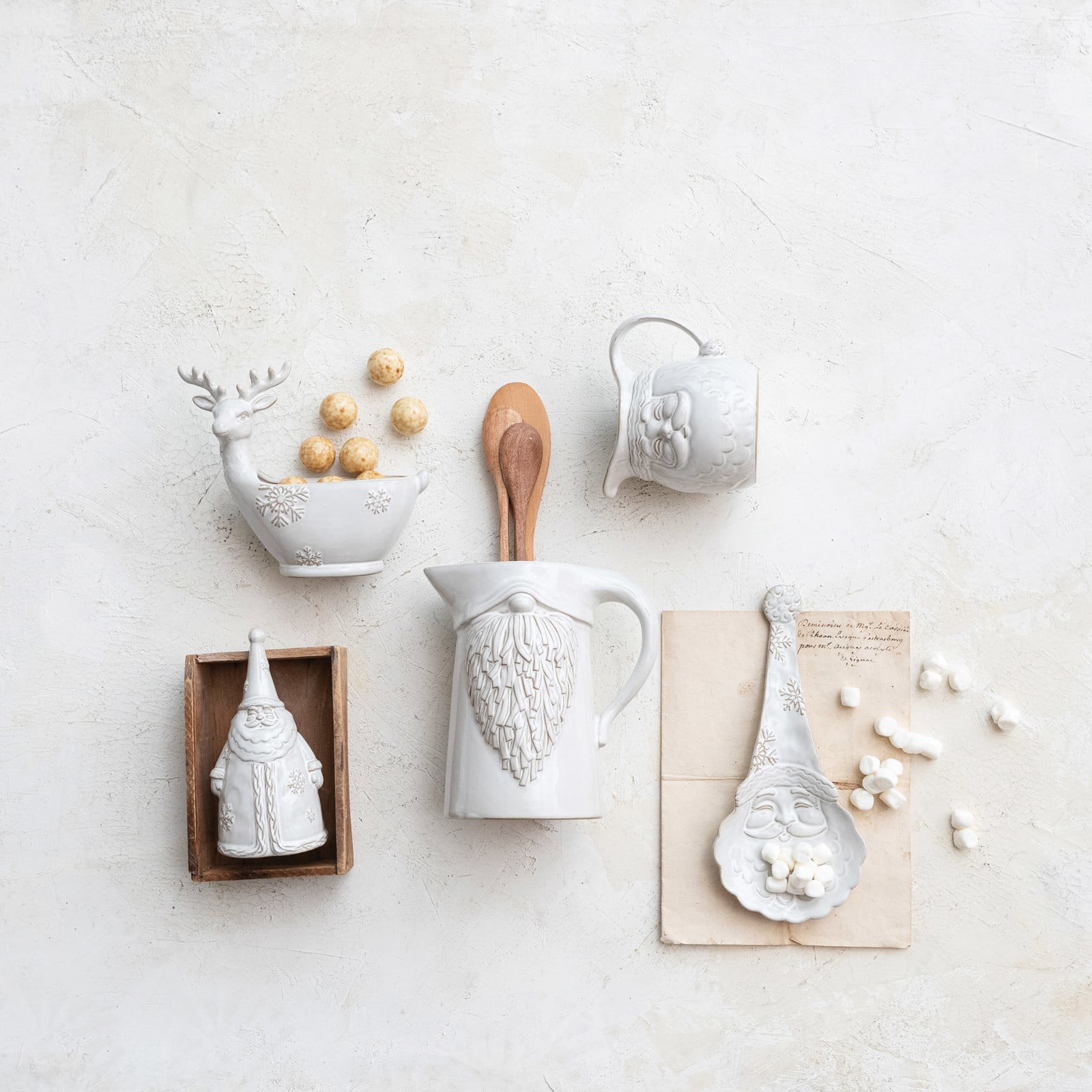 Hello Honey® 5.5" White Stoneware Deer Shaped Bowl with Snowflakes & Reactive Glaze