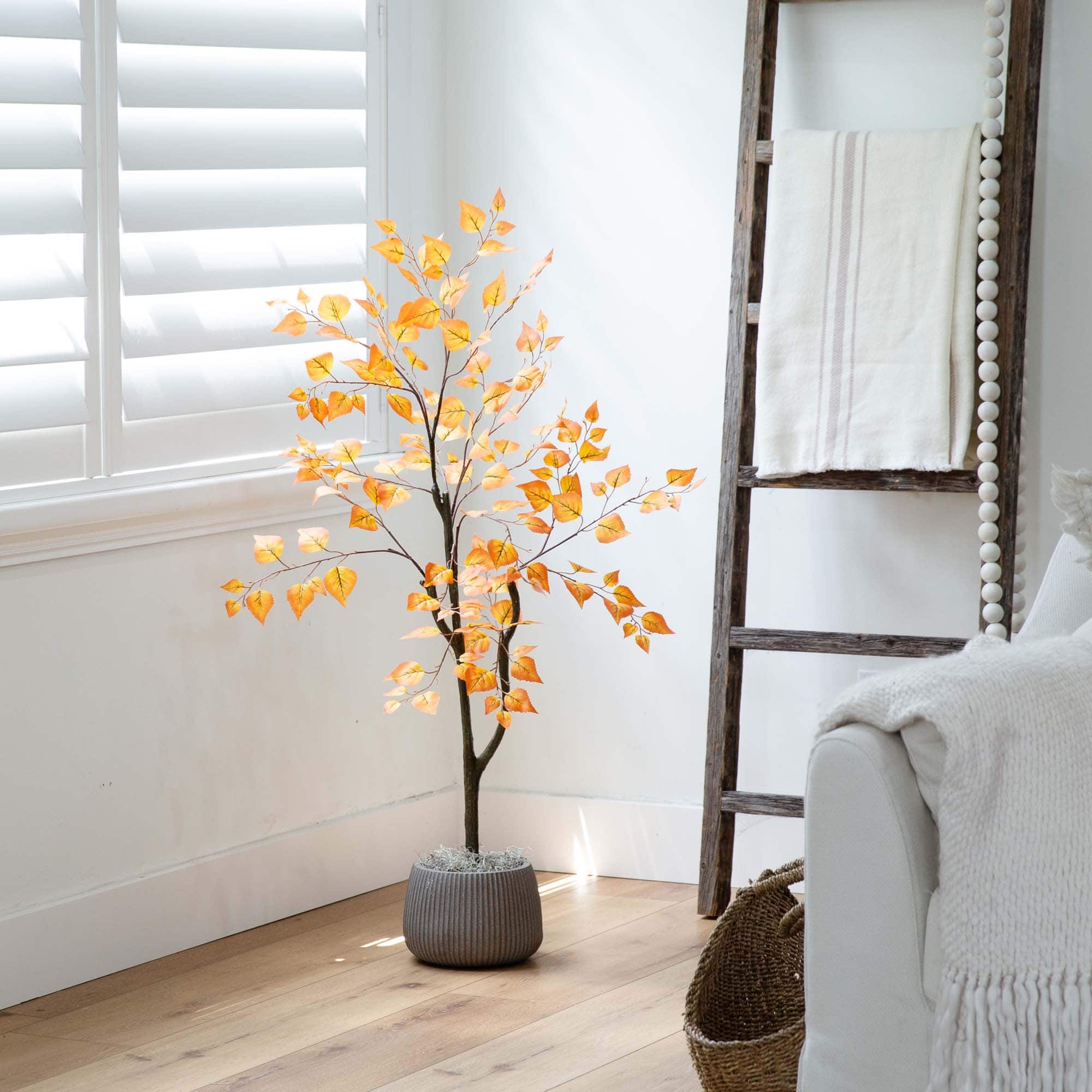 4ft. Orange Autumn Birch Leaf Artificial Potted Tree