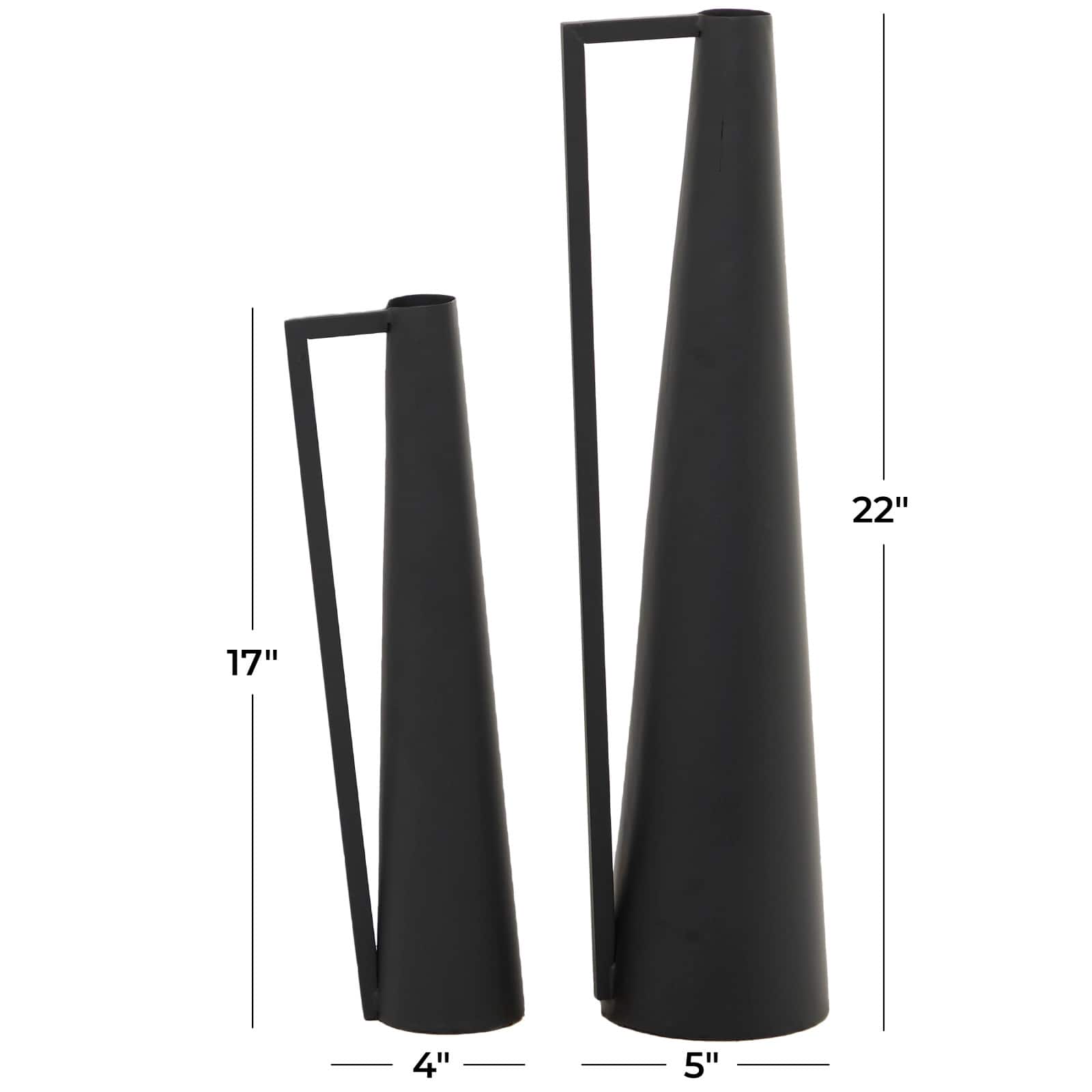 CosmoLiving by Cosmopolitan Black Metal Slim Vase with Handles Set of 2 22", 17"
