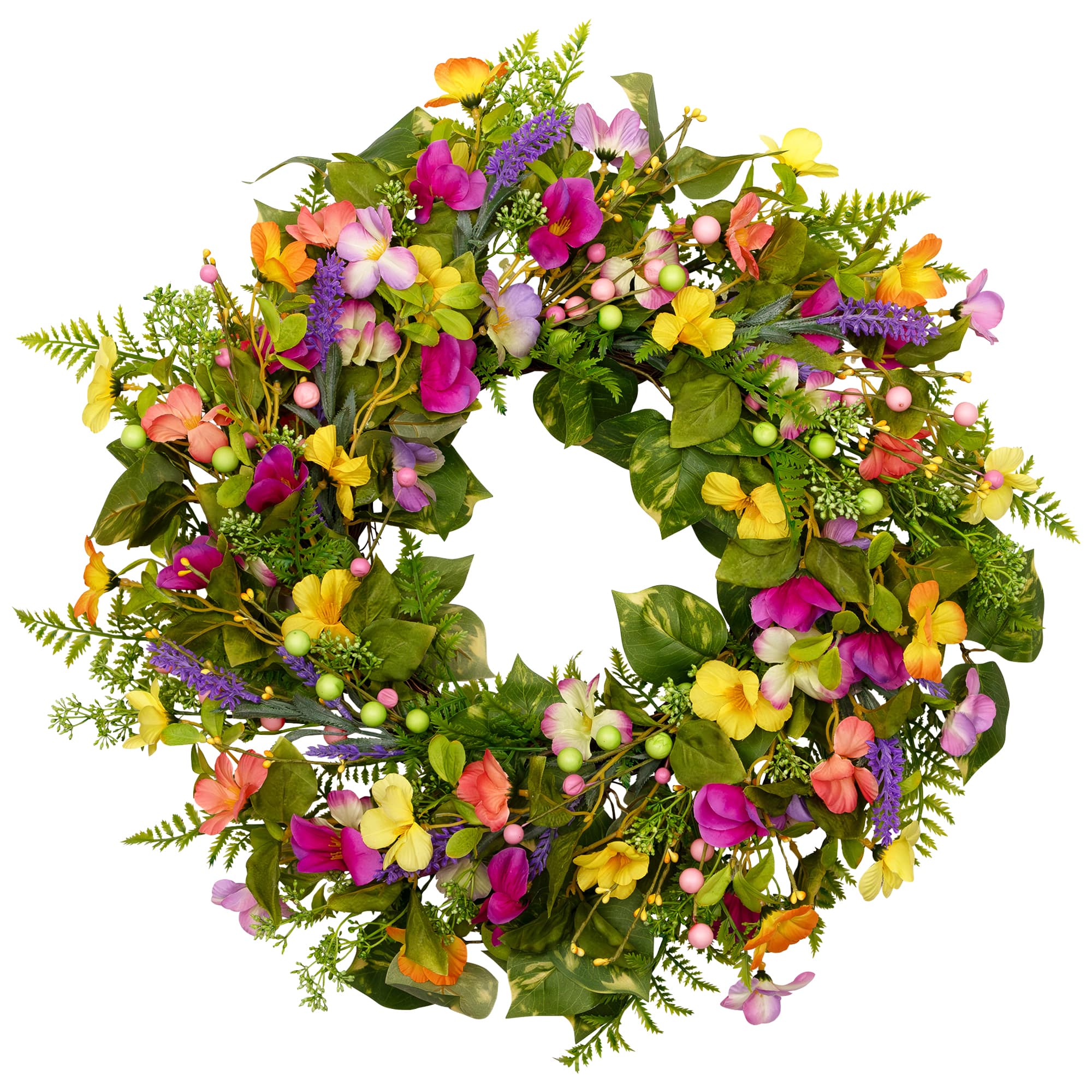 22" Yellow & Pink Mixed Floral Artificial Spring Wreath