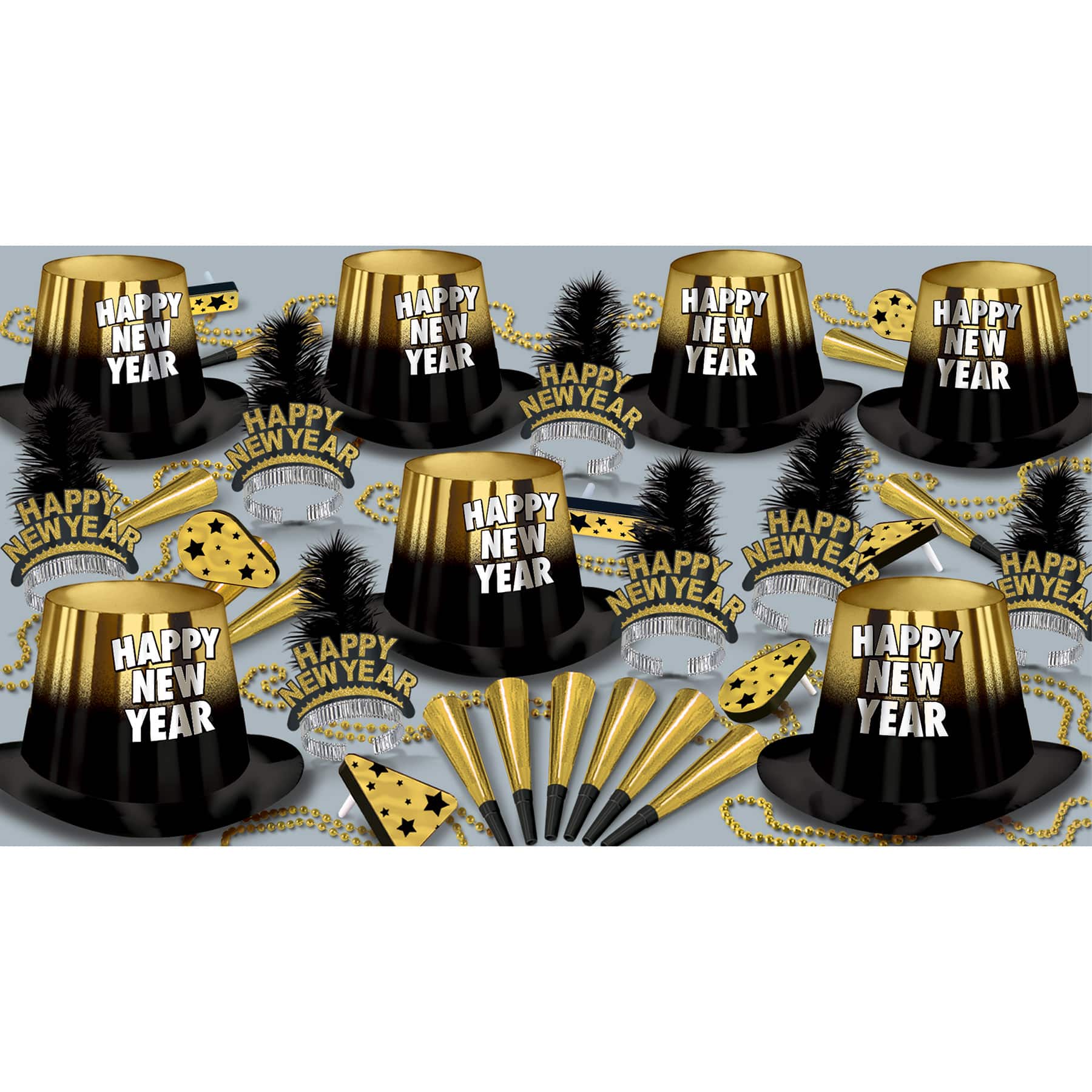 Beistle Black & Gold New Year Entertainer Party Favor Kit for 50