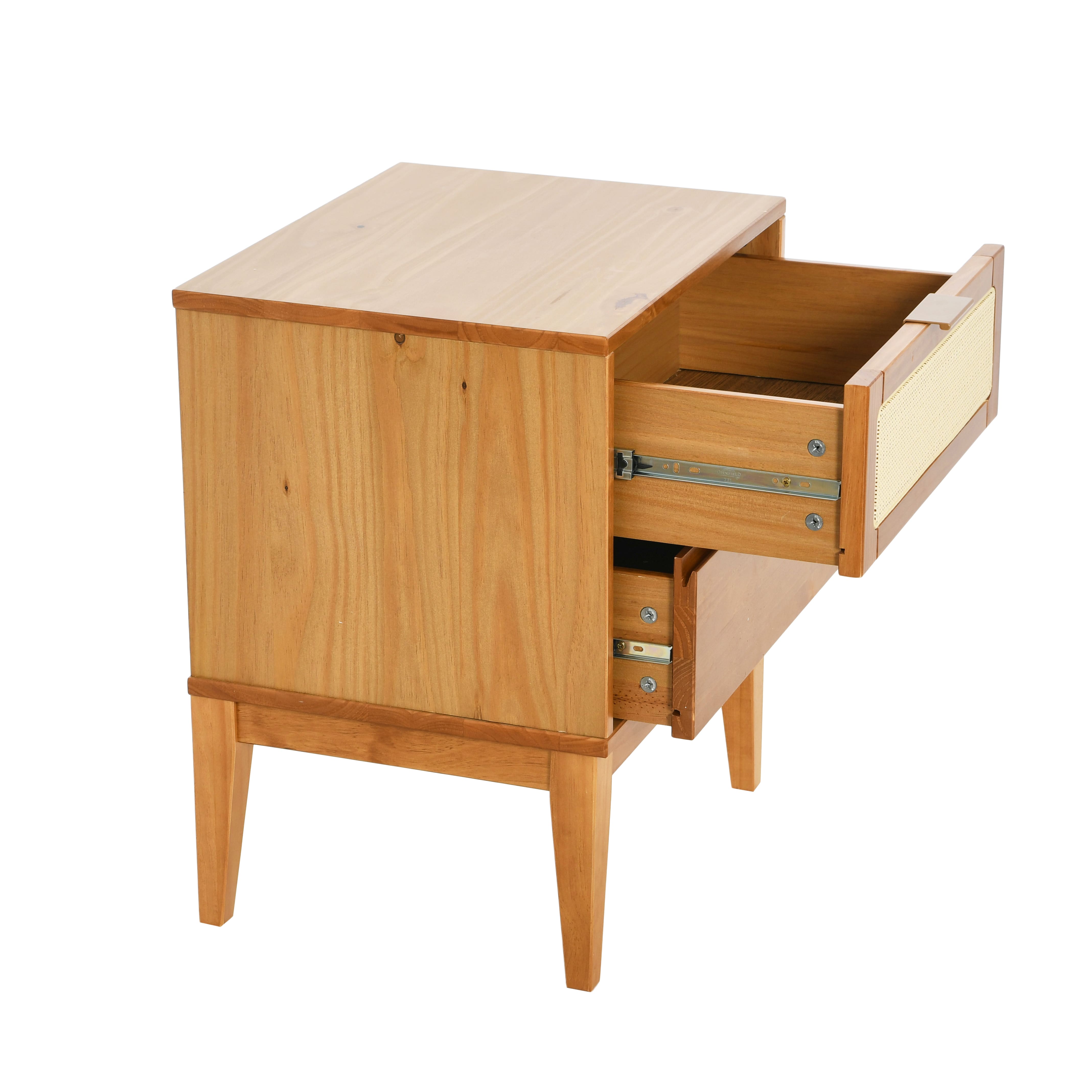 Hello Honey® Crawford 24" Solid Wood Nightstand with Storage Drawers and Cane Detail