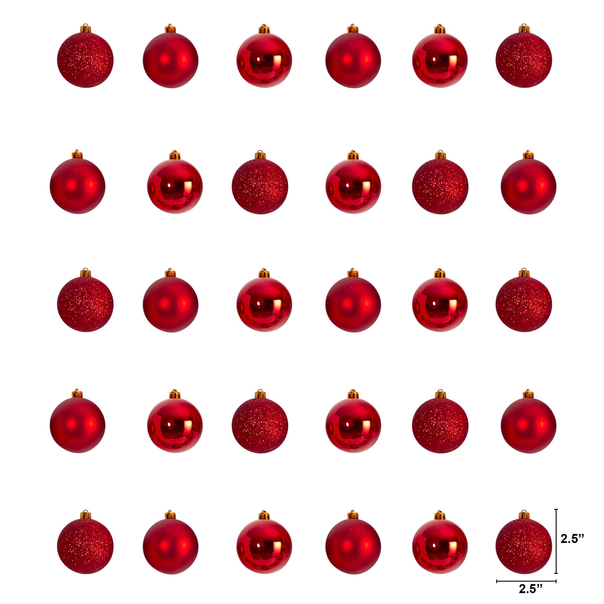 30ct. 2.5" Red Shatterproof Christmas Ornaments