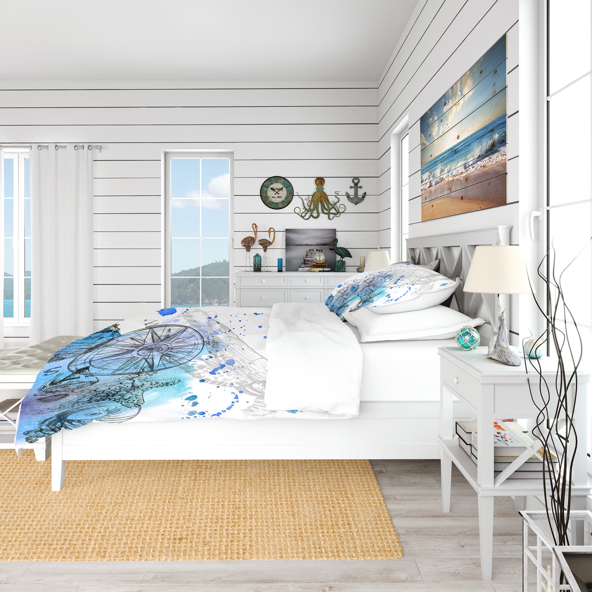 Designart 'Marine Creatures Illustration' Beach Bedding Set