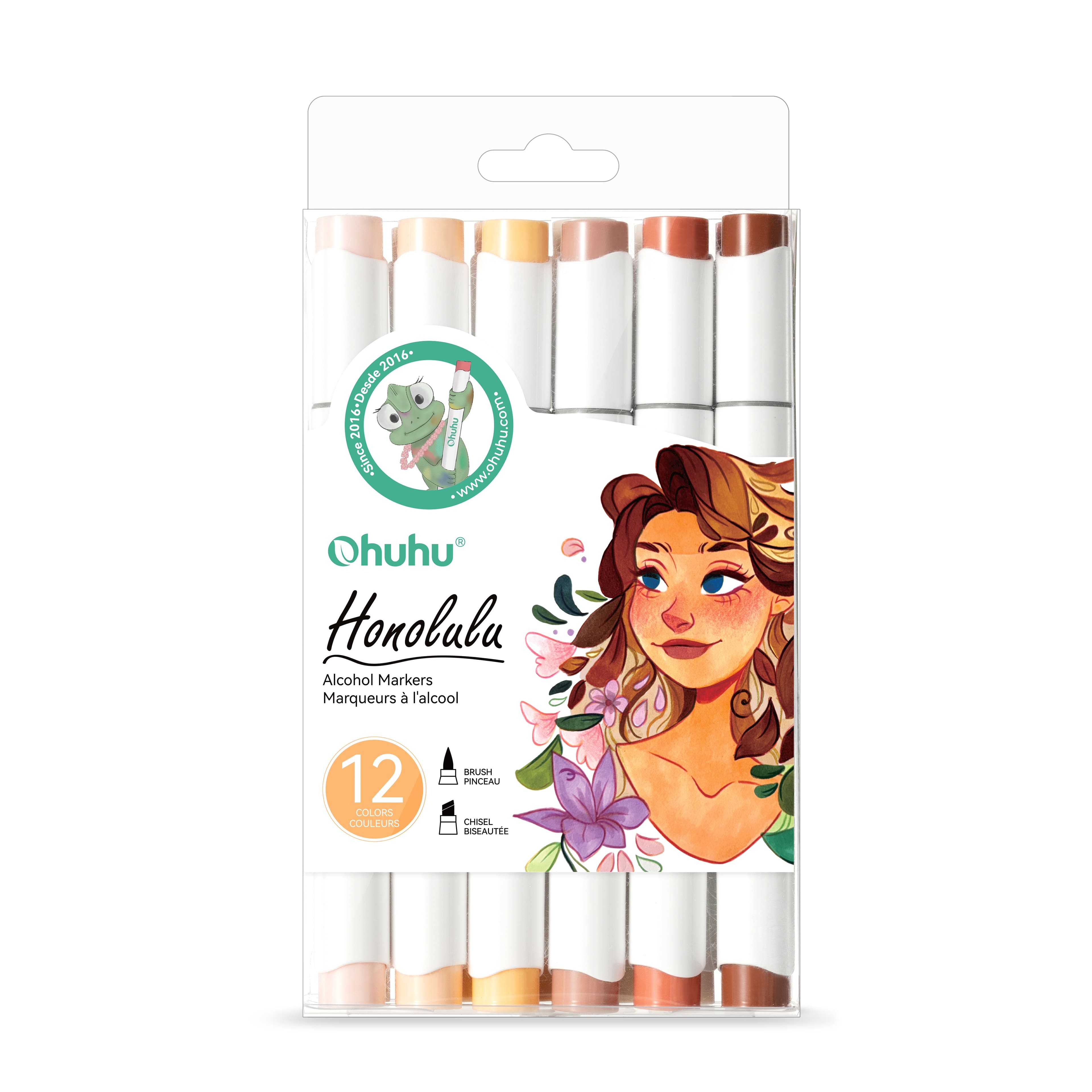 Ohuhu® Honolulu 12 Color Brush & Chisel Portrait Alcohol Markers