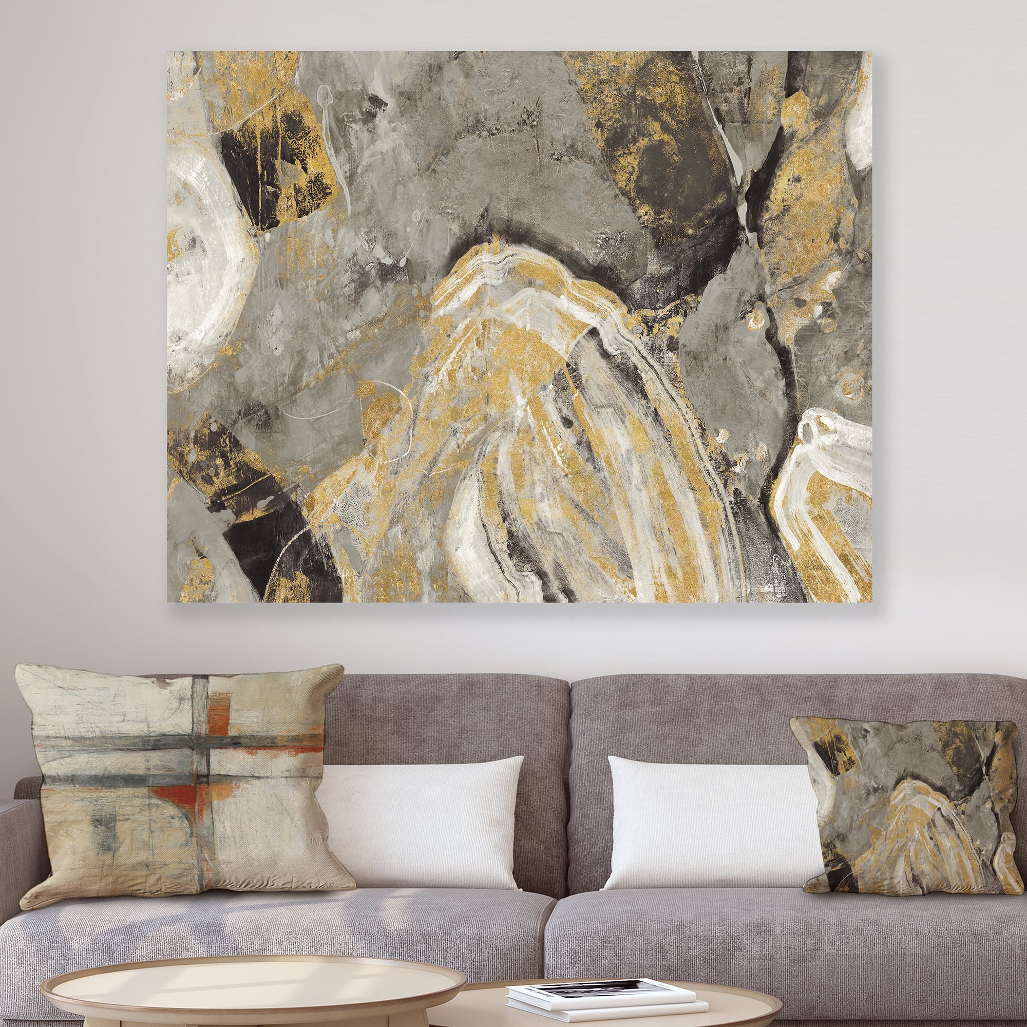 Designart - Painted Gold Stone - Cabin & Lodge Canvas Art