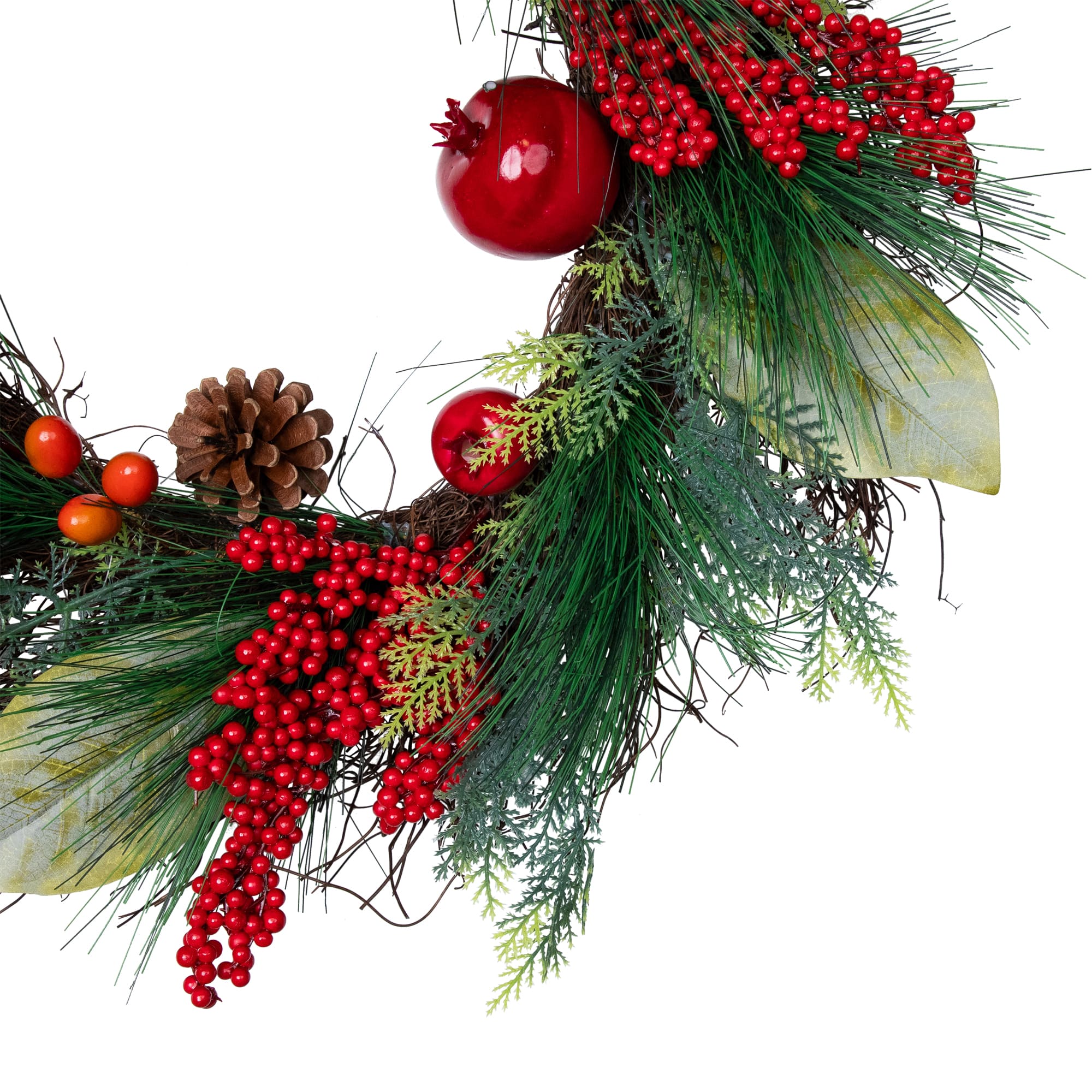 24" Unlit Autumn Harvest Mixed Pine, Berry & Nut Thanksgiving Fall Wreath