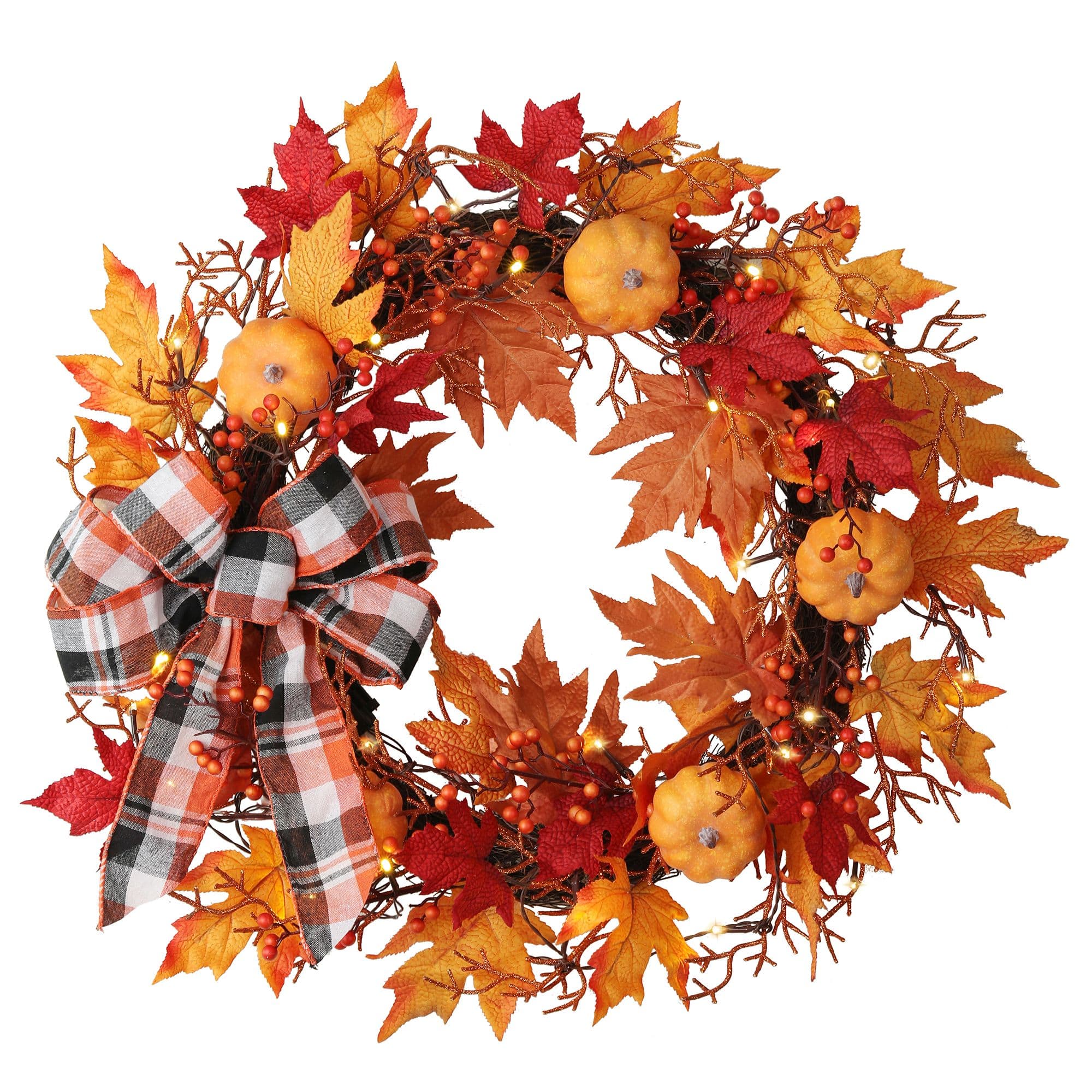 Haute Decor 26" Pre-lit Halloween Plaid Wreath
