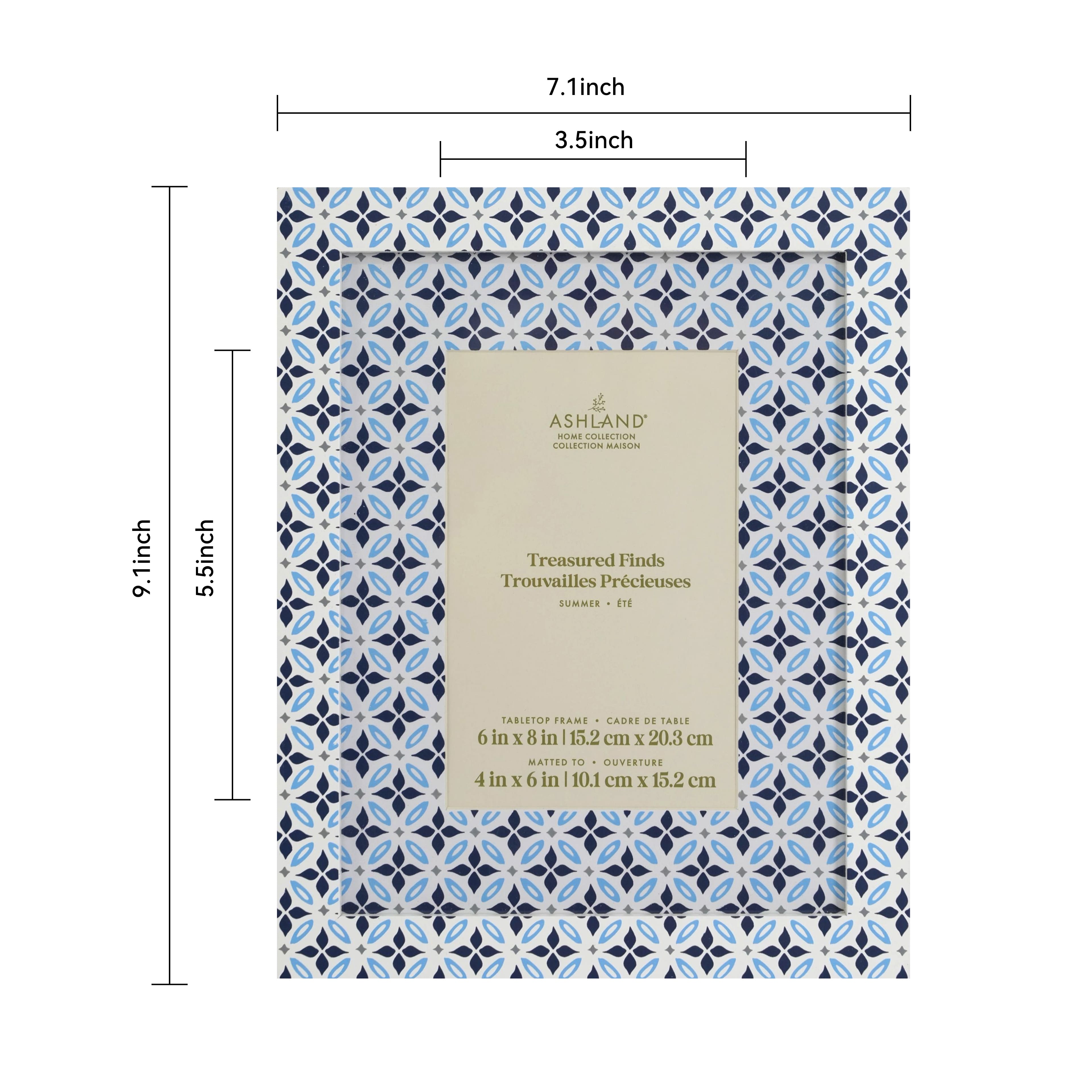 4" x 6" Blue & White Tile Pattern Tabletop Frame with Mat, Treasured Finds by Ashland®