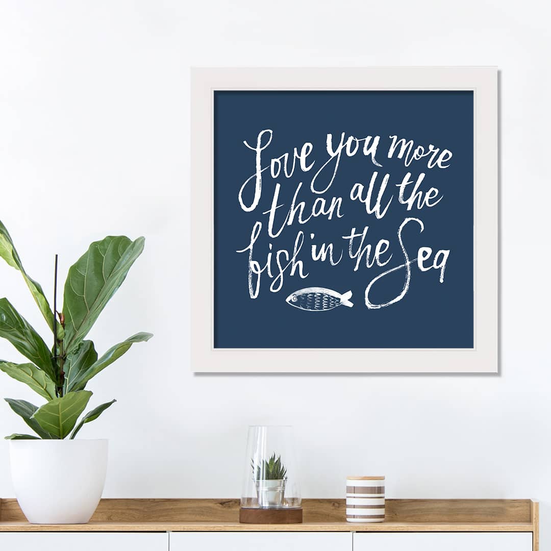 Love You More than All the Fish White Framed Nautical Wall Décor