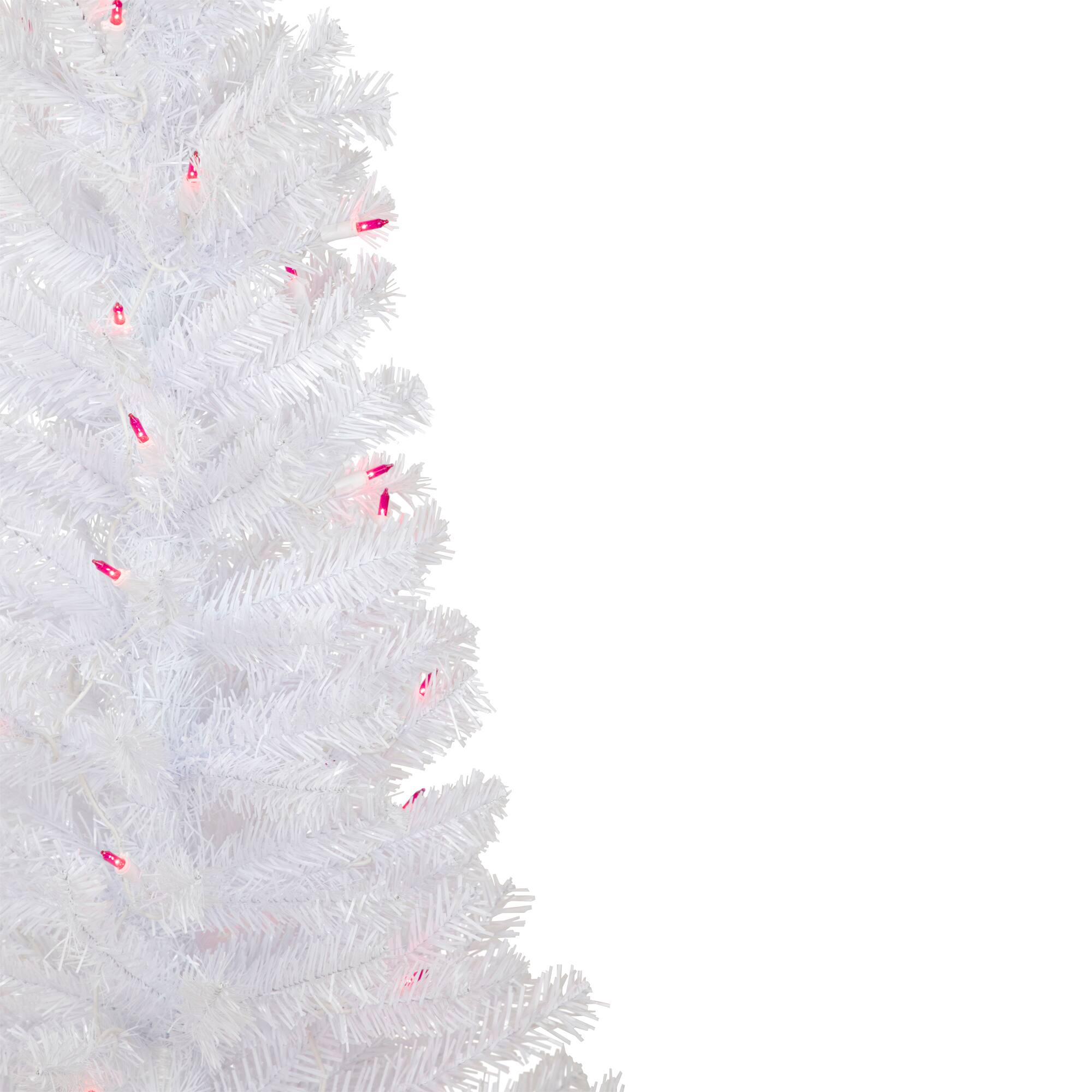 4ft. Pre-Lit White Woodbury Pine Slim Artificial Christmas Tree, Pink Lights
