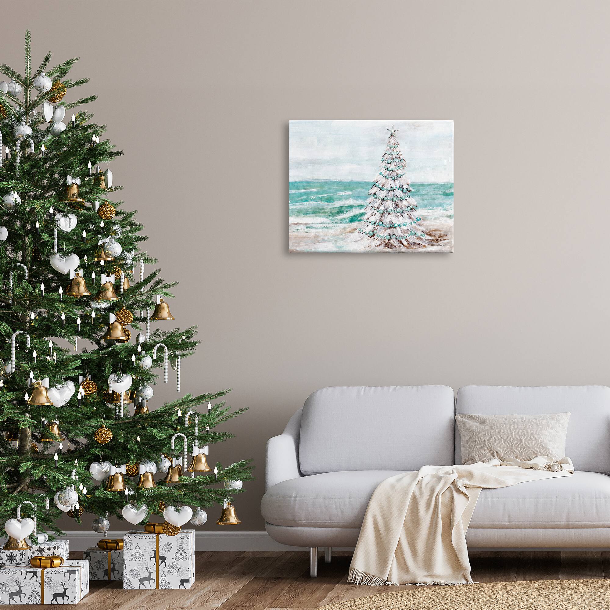 Stupell Industries Snowy Christmas Tree Beach Shore Canvas Wall Art