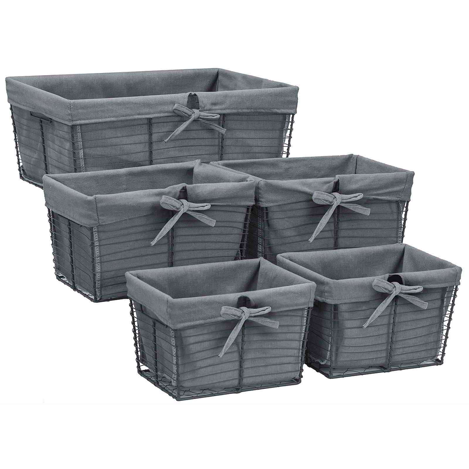 Sorbus Gray Wire Basket with Removable Liner Set