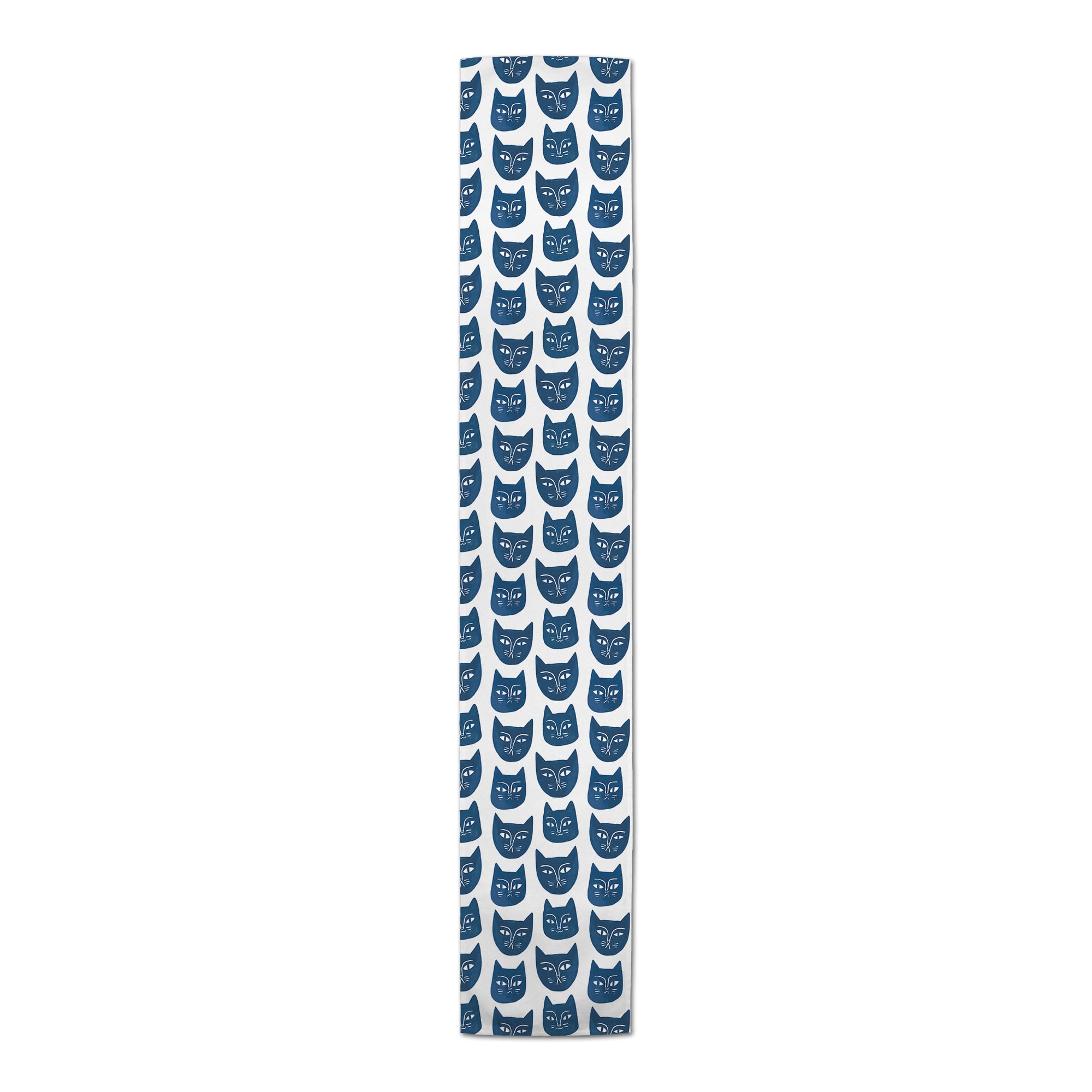 Blue Cat Face Pattern 16" x 72" Cotton Twill Runner