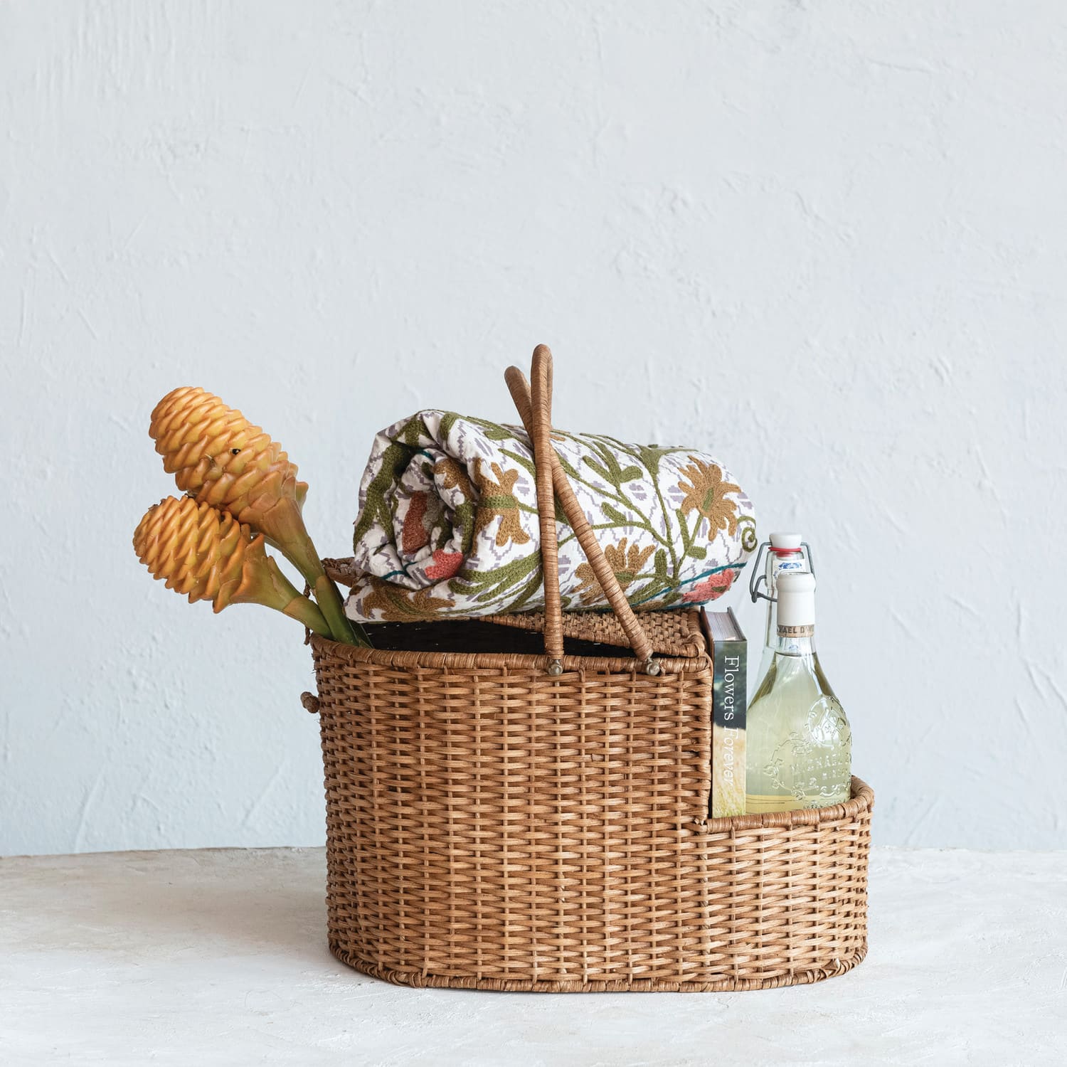 Hello Honey® Natural Oval Wicker Picnic Basket with Open Side Compartment