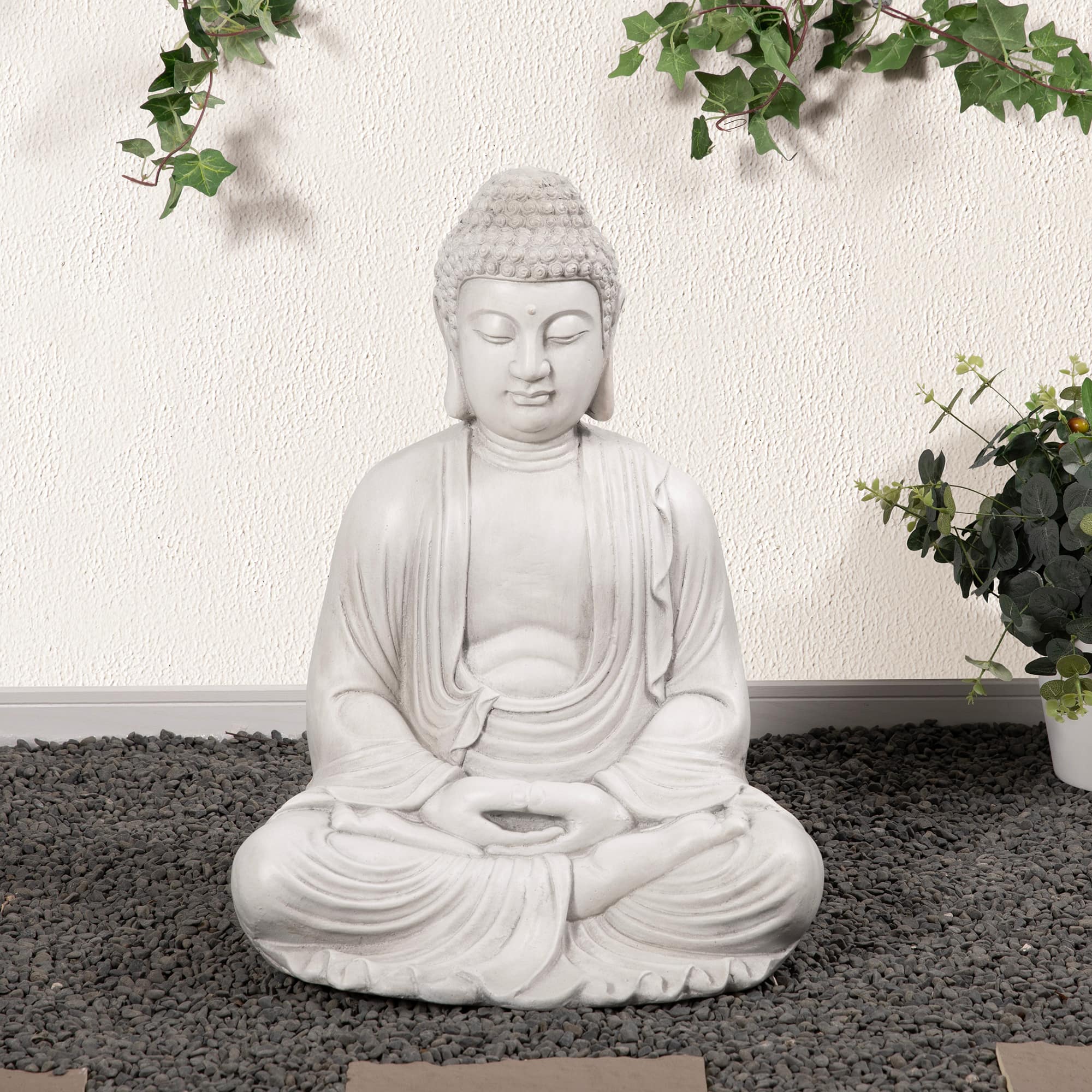 Glitzhome® 22.75" White MGO Meditating Buddha Statue