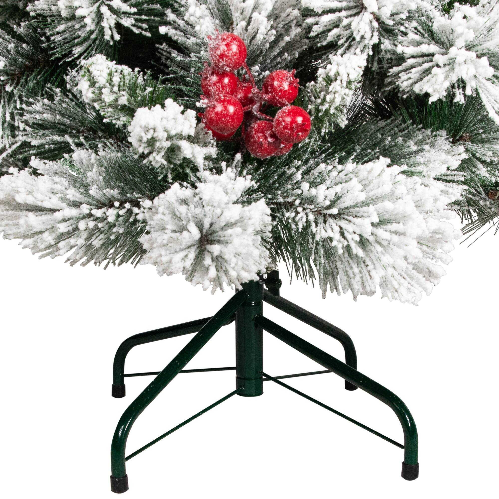 4.5ft. Unlit Flocked Fairfield Fir Full Artificial Christmas Tree with Red Berries