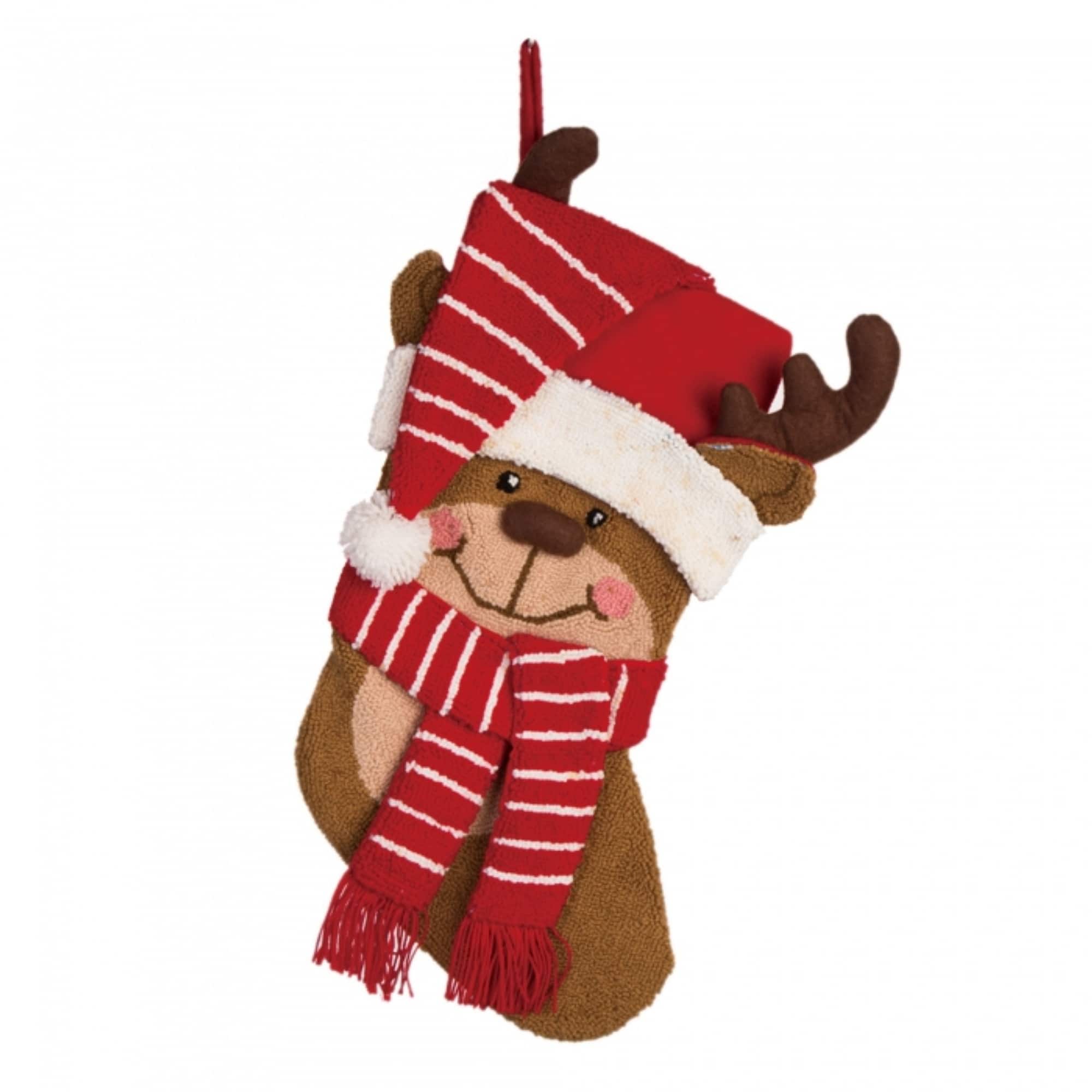 Glitzhome® 18.9" 3D Penguin & Reindeer Hooked Stockings, 2ct.