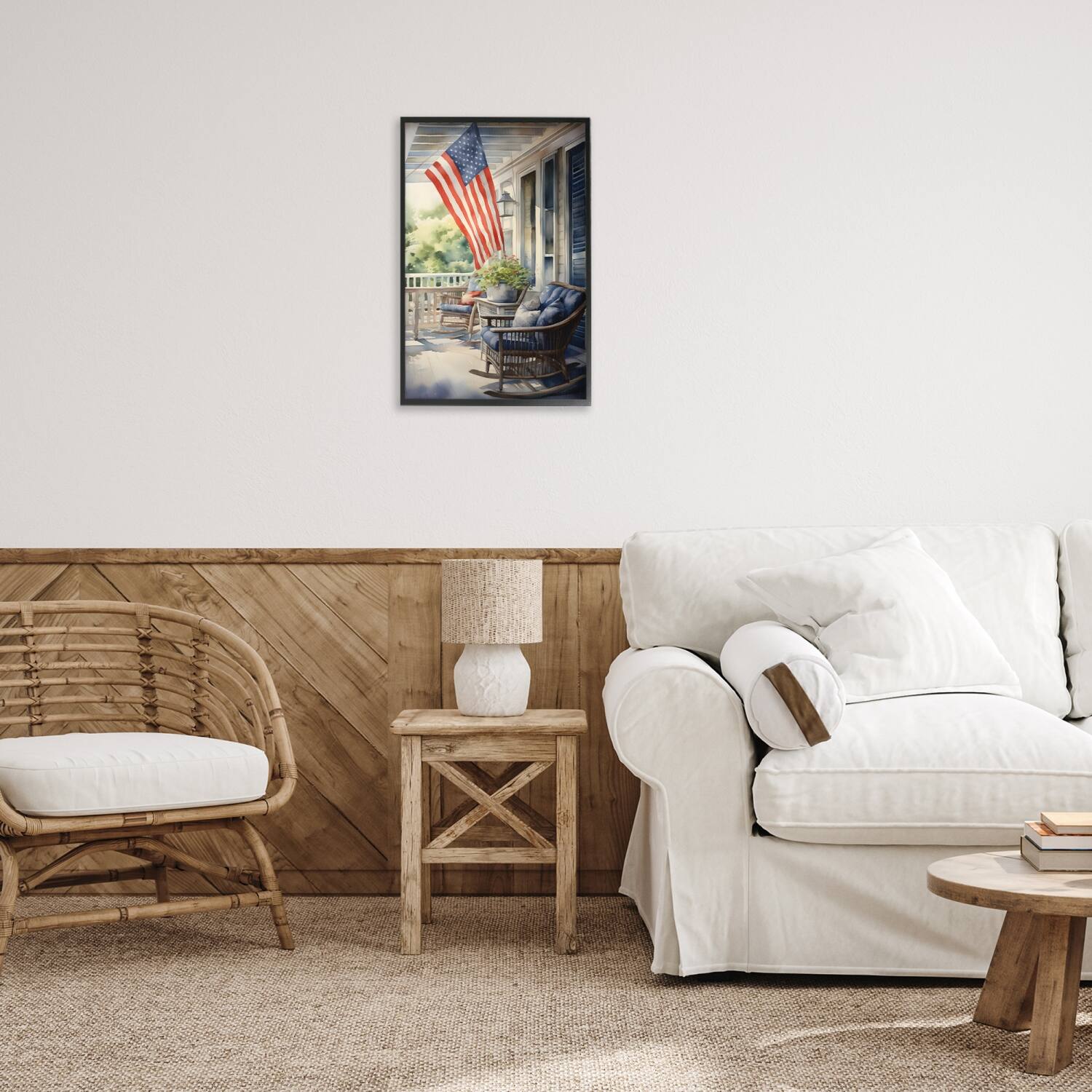 Stupell Industries Porch with American Flag Framed Giclee Art