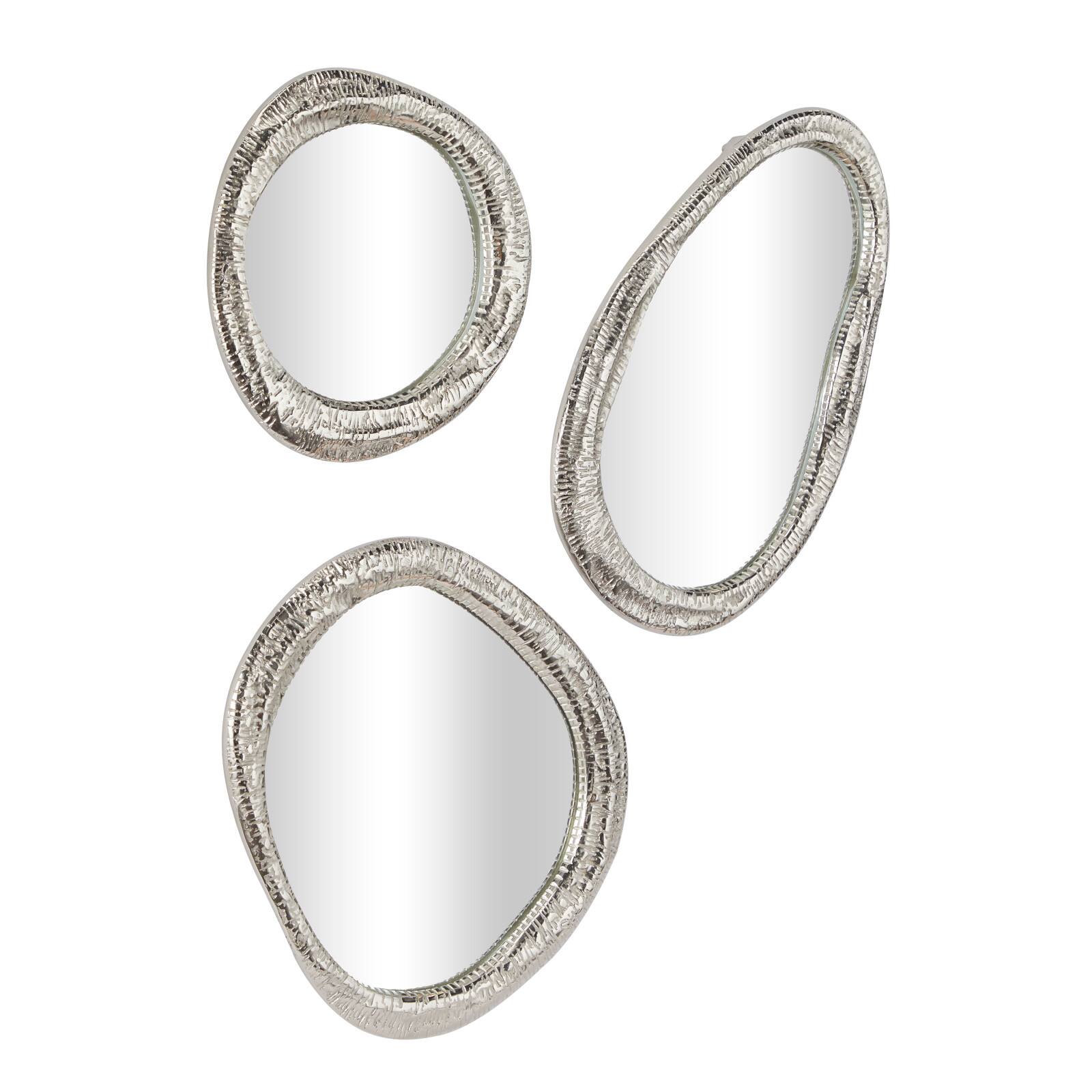Silver Aluminum Abstract Wall Mirror Set of 3 23", 20", 15"