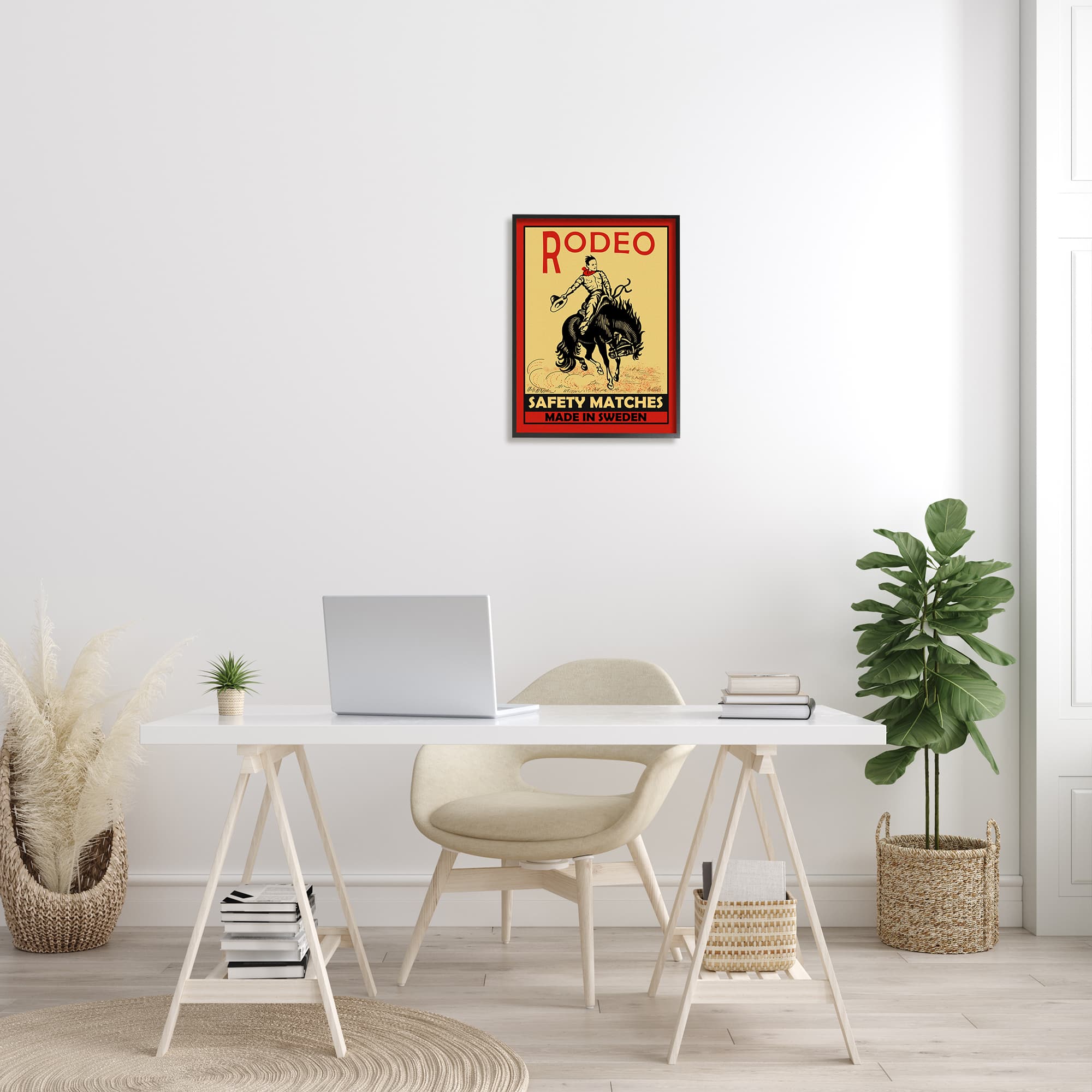 Stupell Industries Rodeo Safety Matches Cowboy Bucking Bronco Red Yellow in Frame Wall Art