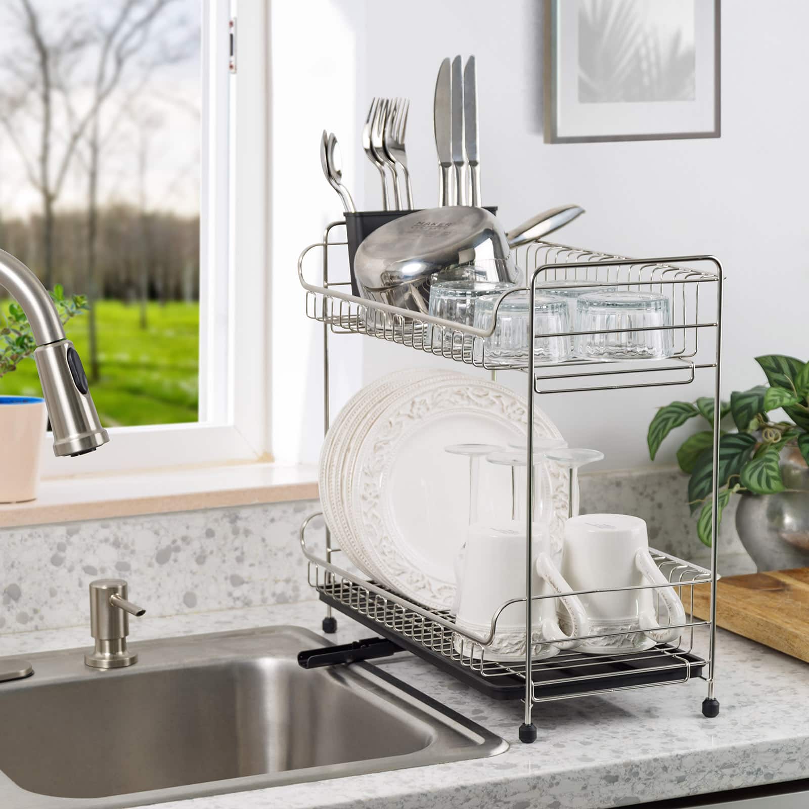 IRIS® 17" Stainless Steel 2-Tier Dish Rack