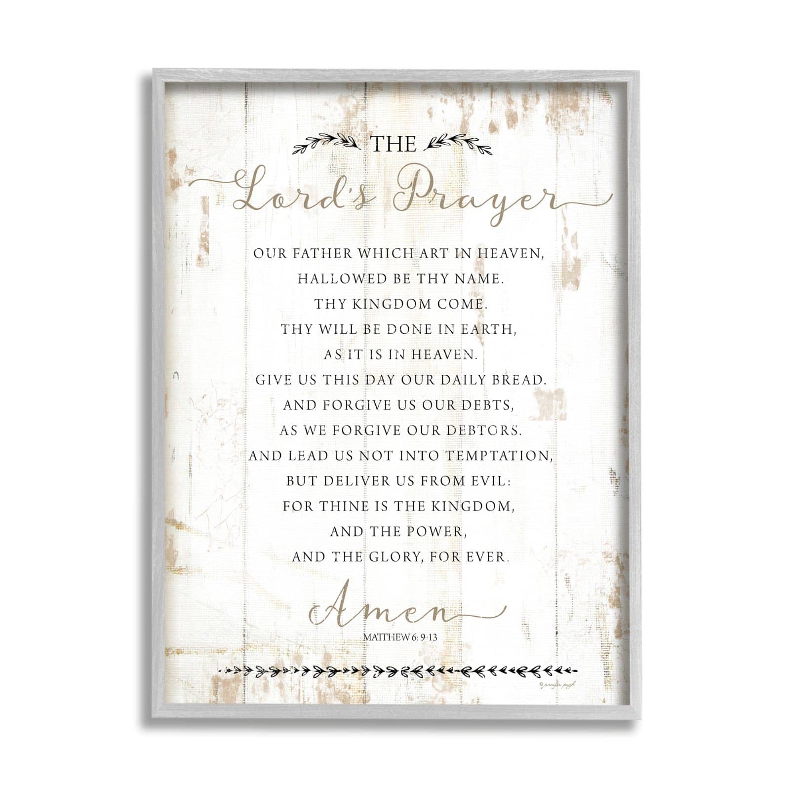 Stupell Industries The Lords Prayer Our Father Rustic Distressed White Wood Look Framed Wall Art