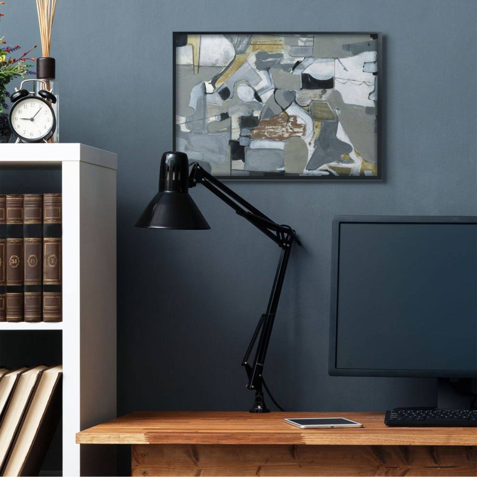 Stupell Industries Gray & Brown Abstract Shapes Black Framed Wall Art