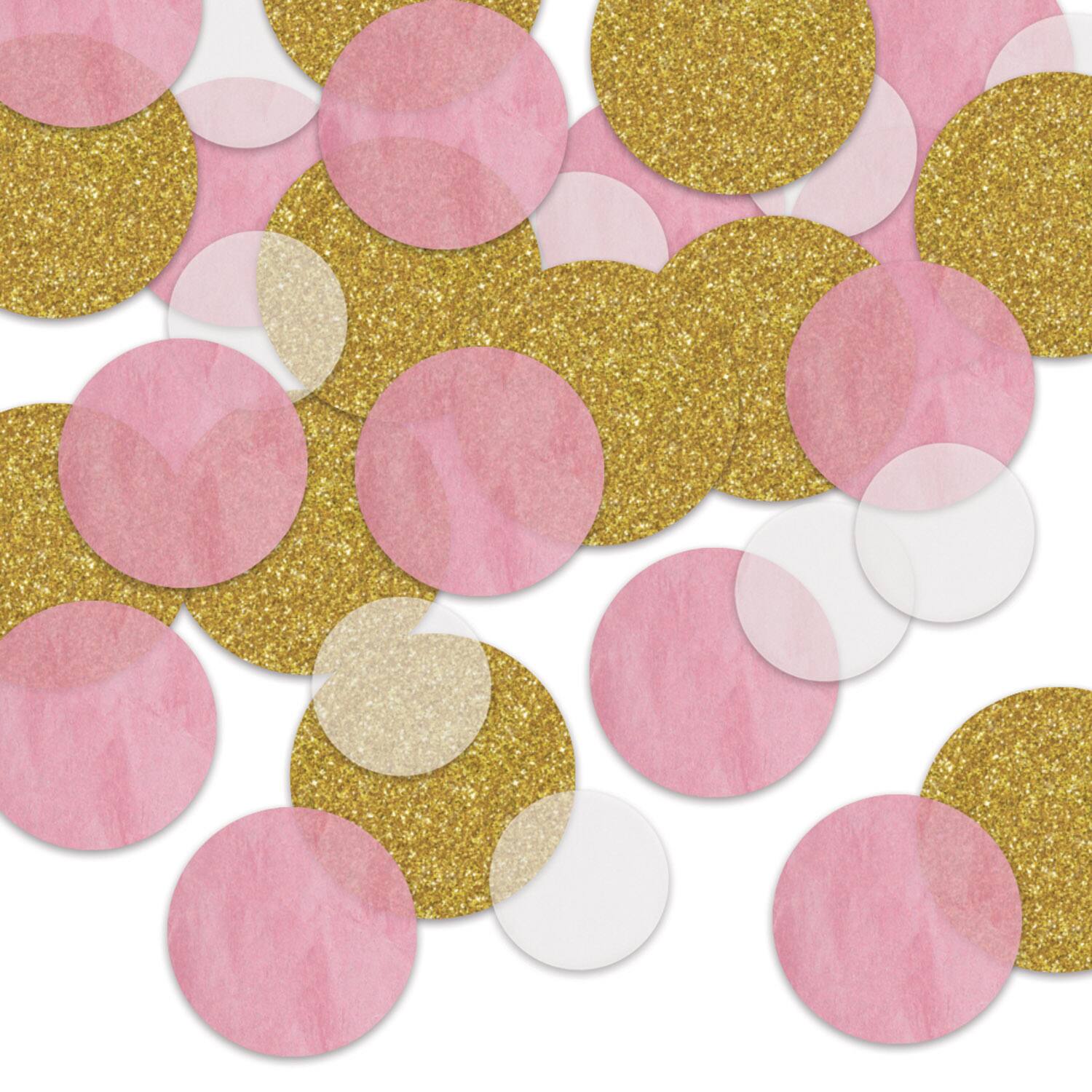 Beistle 1/2oz. Pink & Gold Dot Deluxe Sparkle Confetti Packs, 2ct.