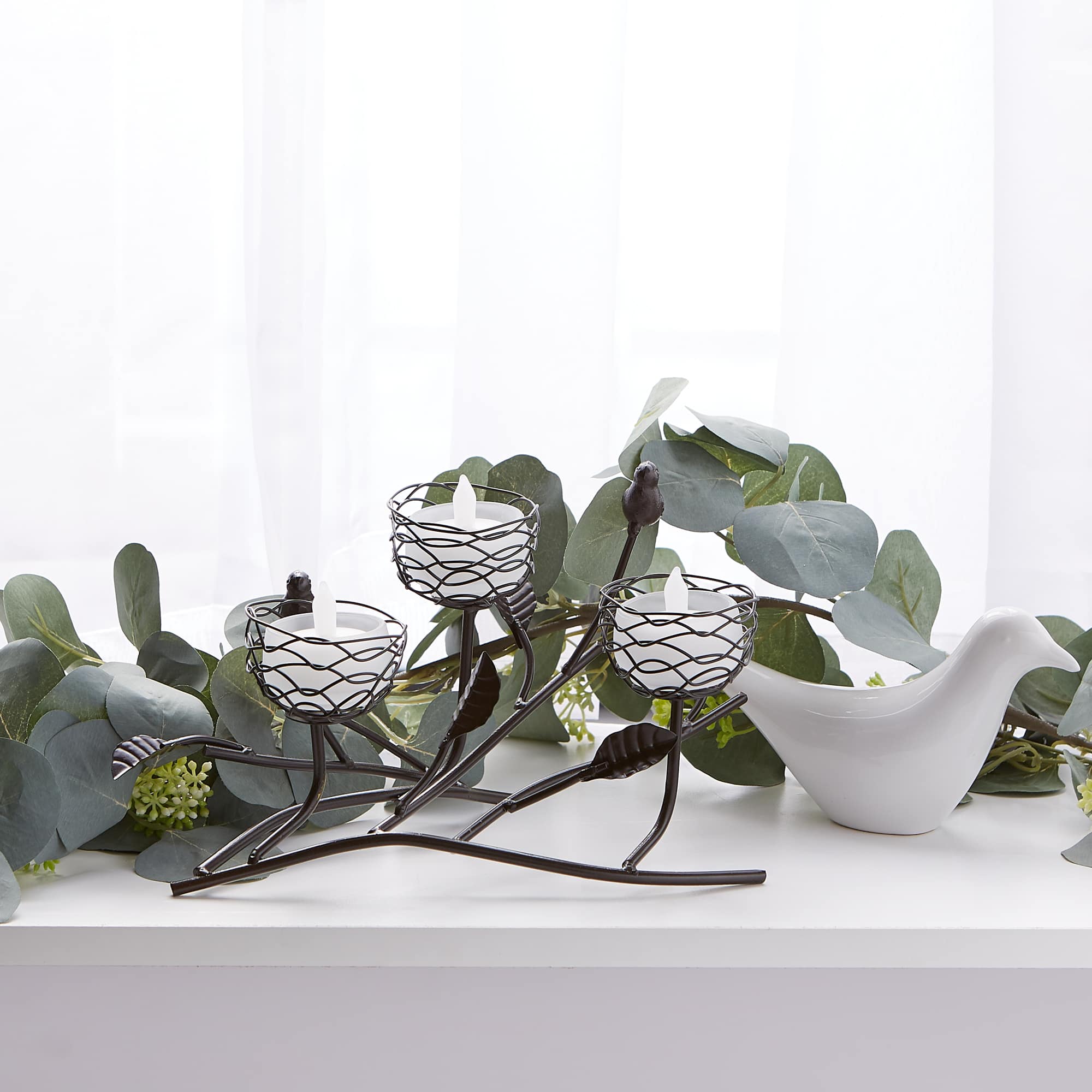 11" Triple Tealight Birdies Candle Holder