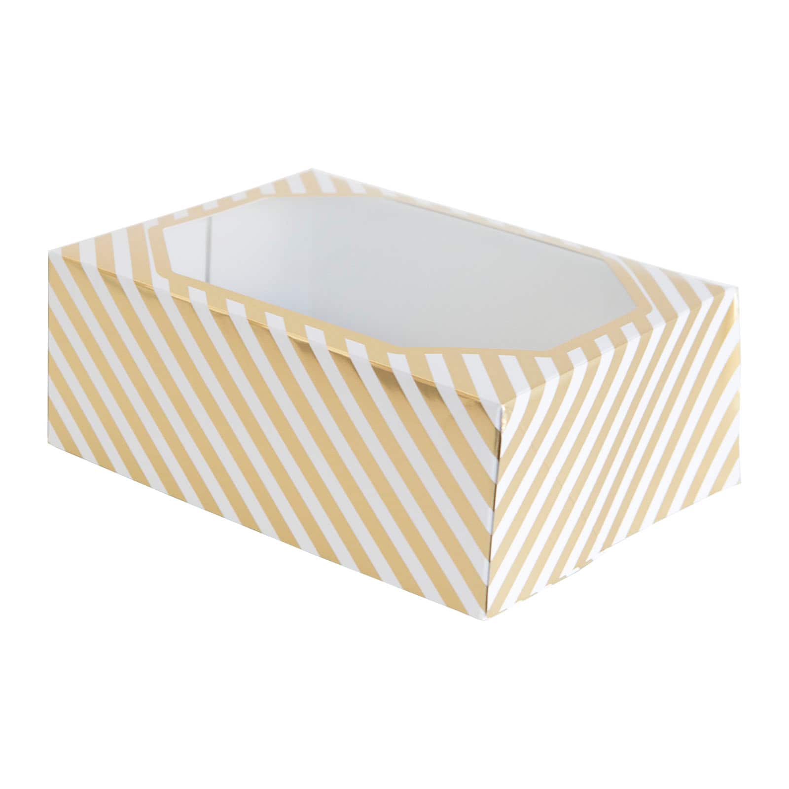 6 Packs: 3 ct. (18 total) Gold & White Striped Treat Boxes by Celebrate It®