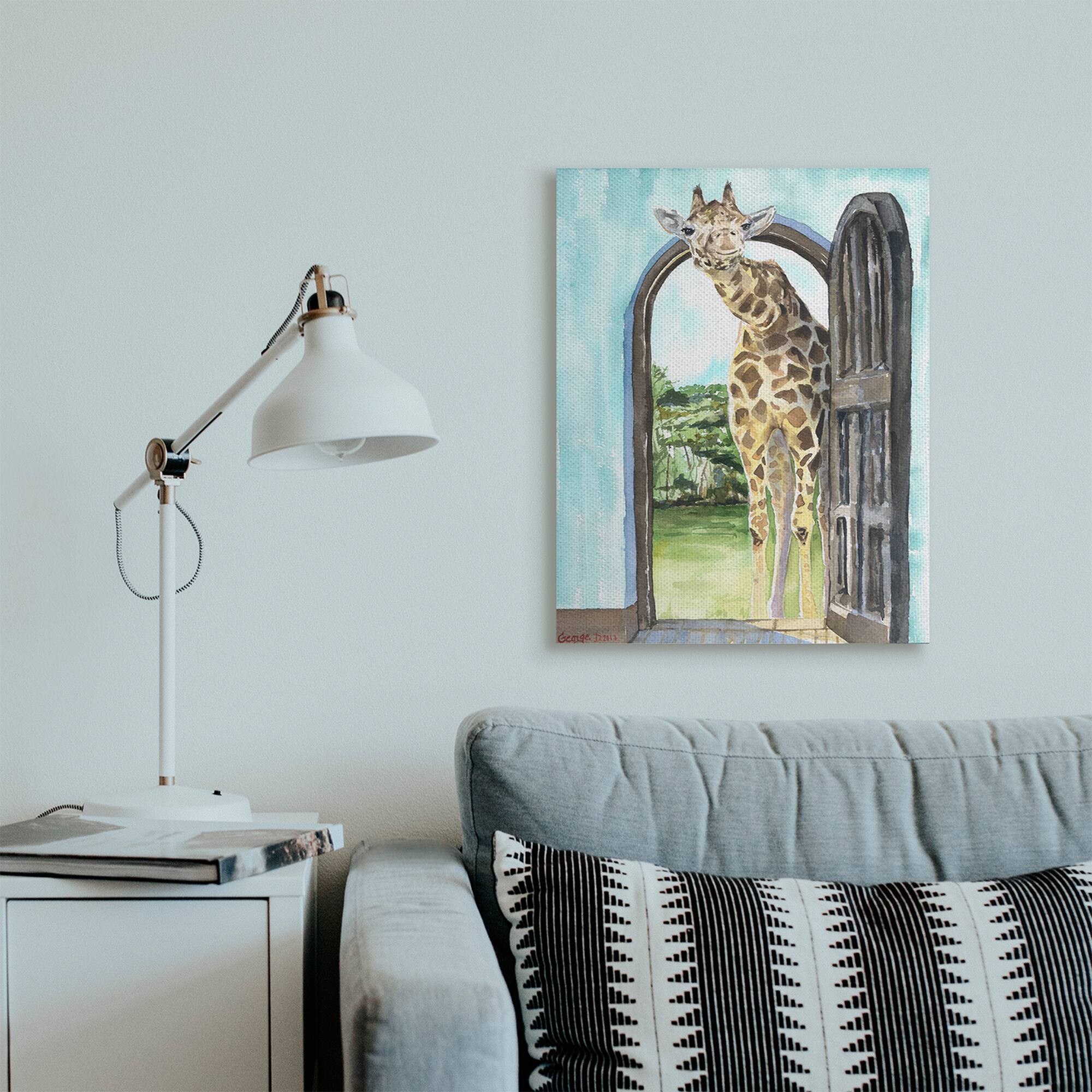 Stupell Industries Giraffe Through Doorway Safari Animal Portrait Canvas Wall Art