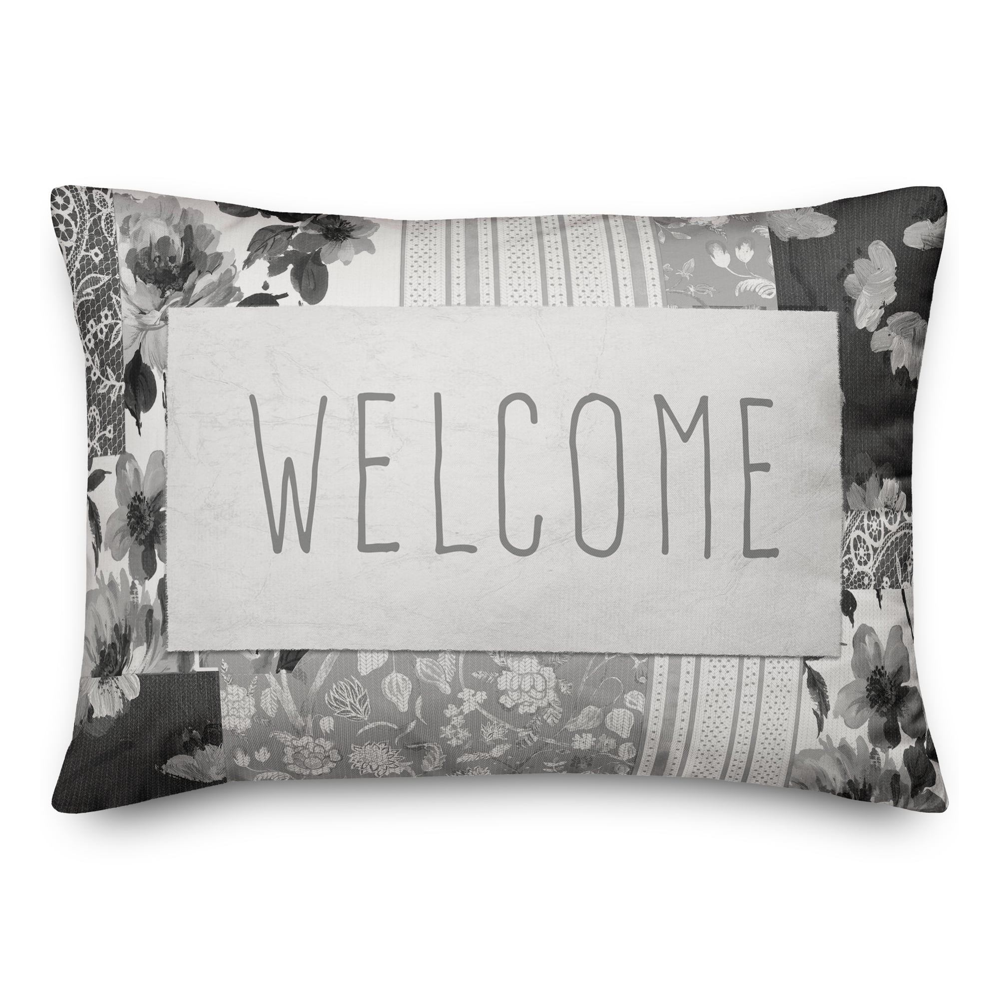 Spring Floral Patchwork Pillow 14" x 20" Throw Pillow
