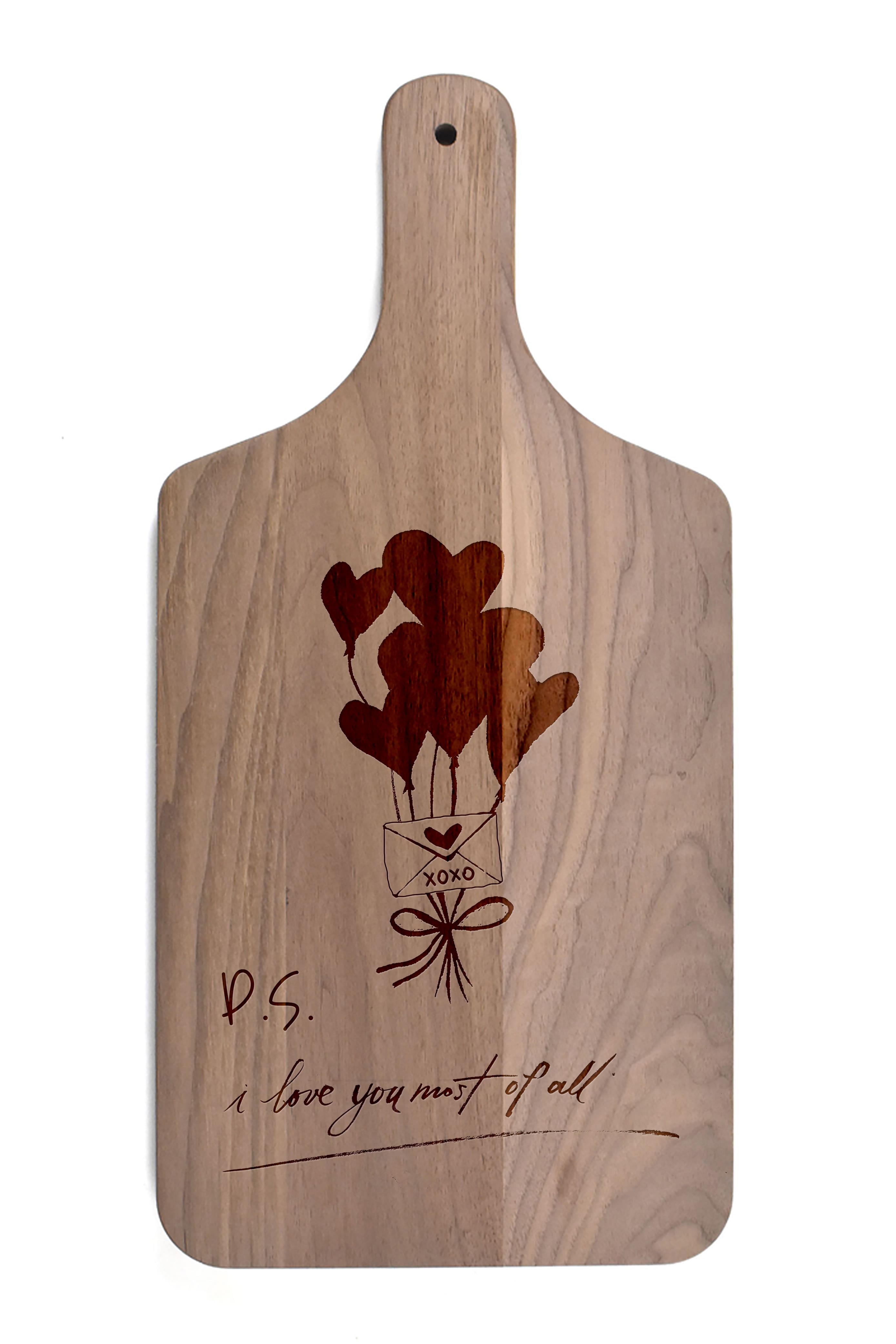 Valentines Balloons 8" x 17" Walnut Paddle Cutting Board