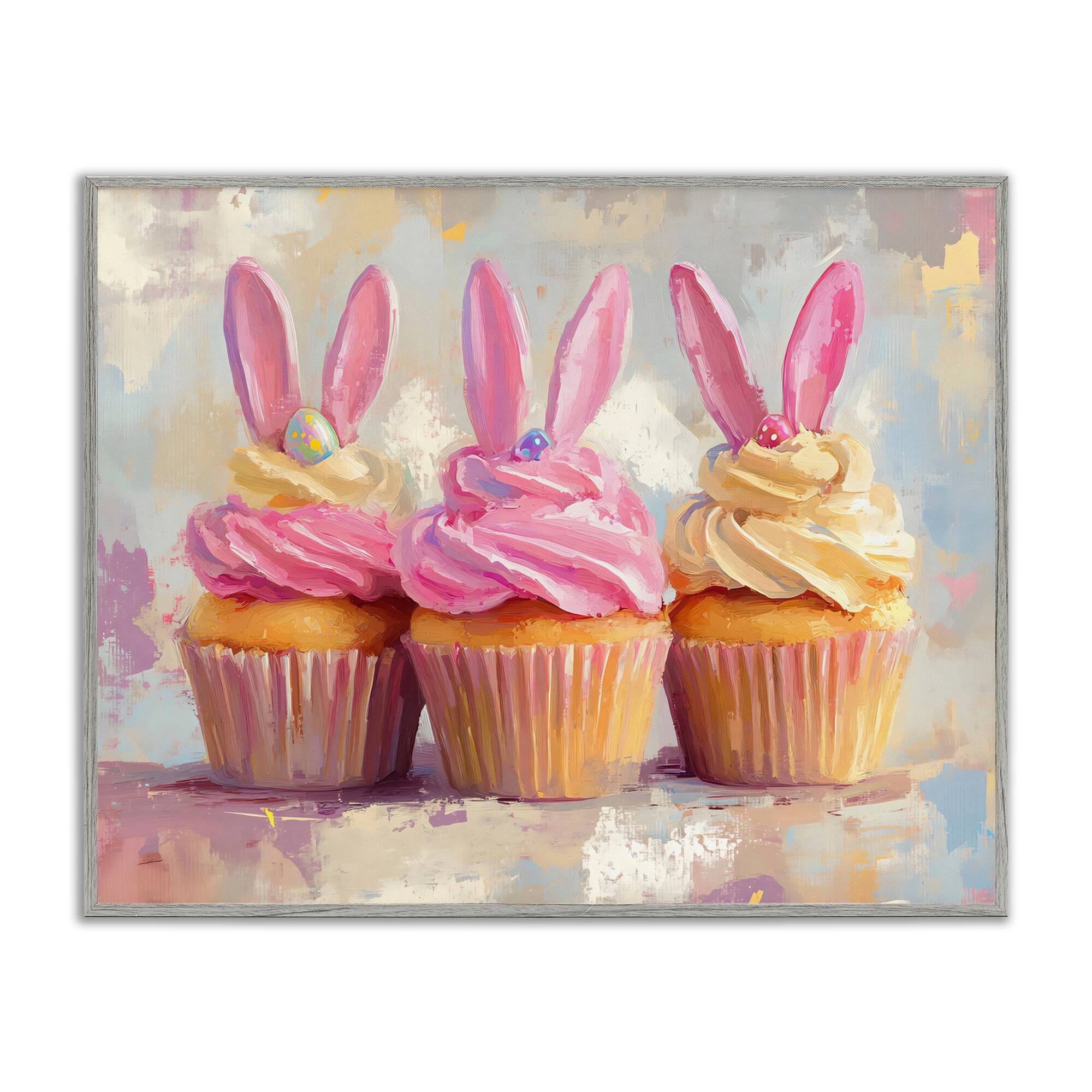 Stupell Industries Pastel Bunny Ear Cupcakes Framed Giclée Wall Art