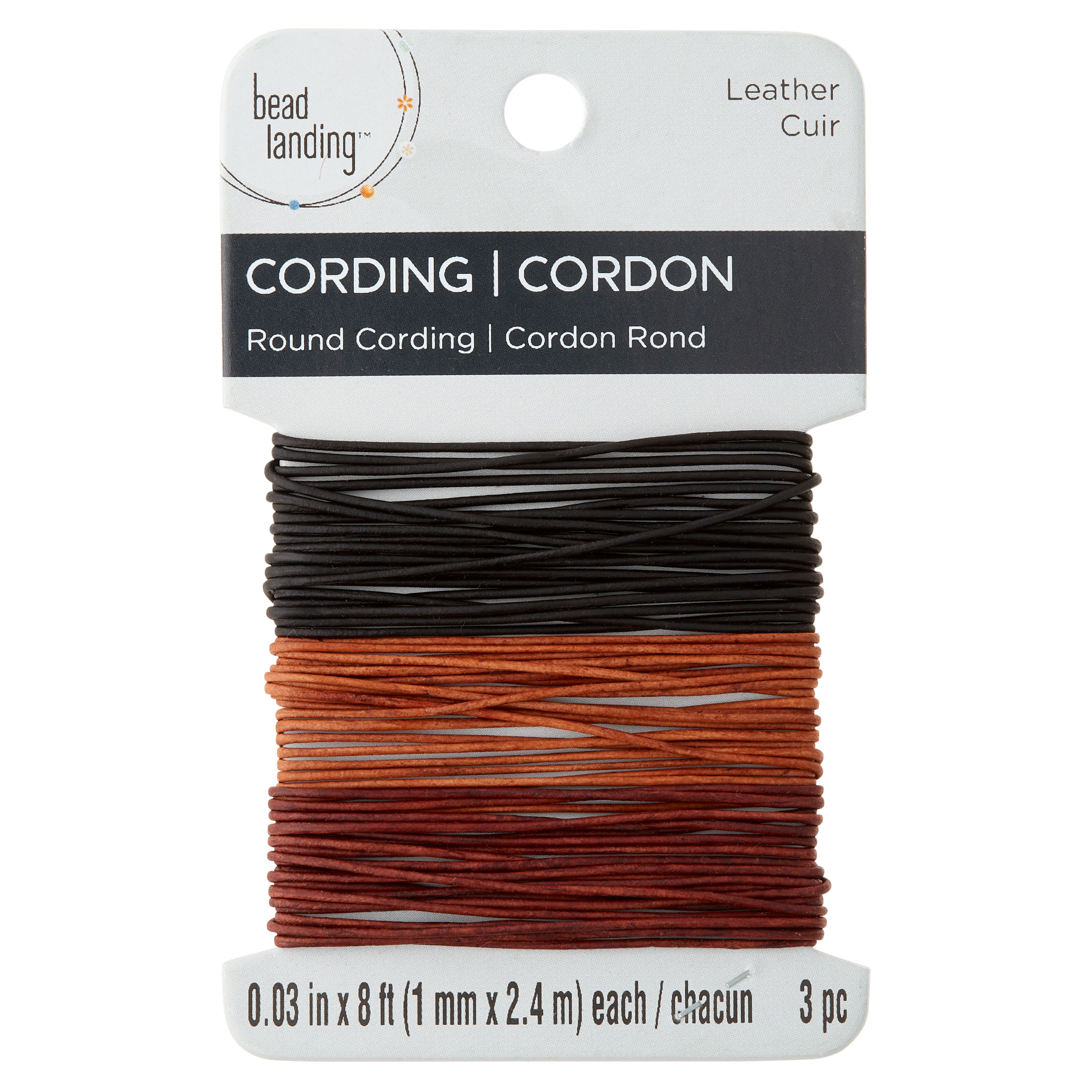 12 Packs: 3 ct. (36 total) 1mm Ebony, Cedar and Mahogany Round Leather Cording by Bead Landing™