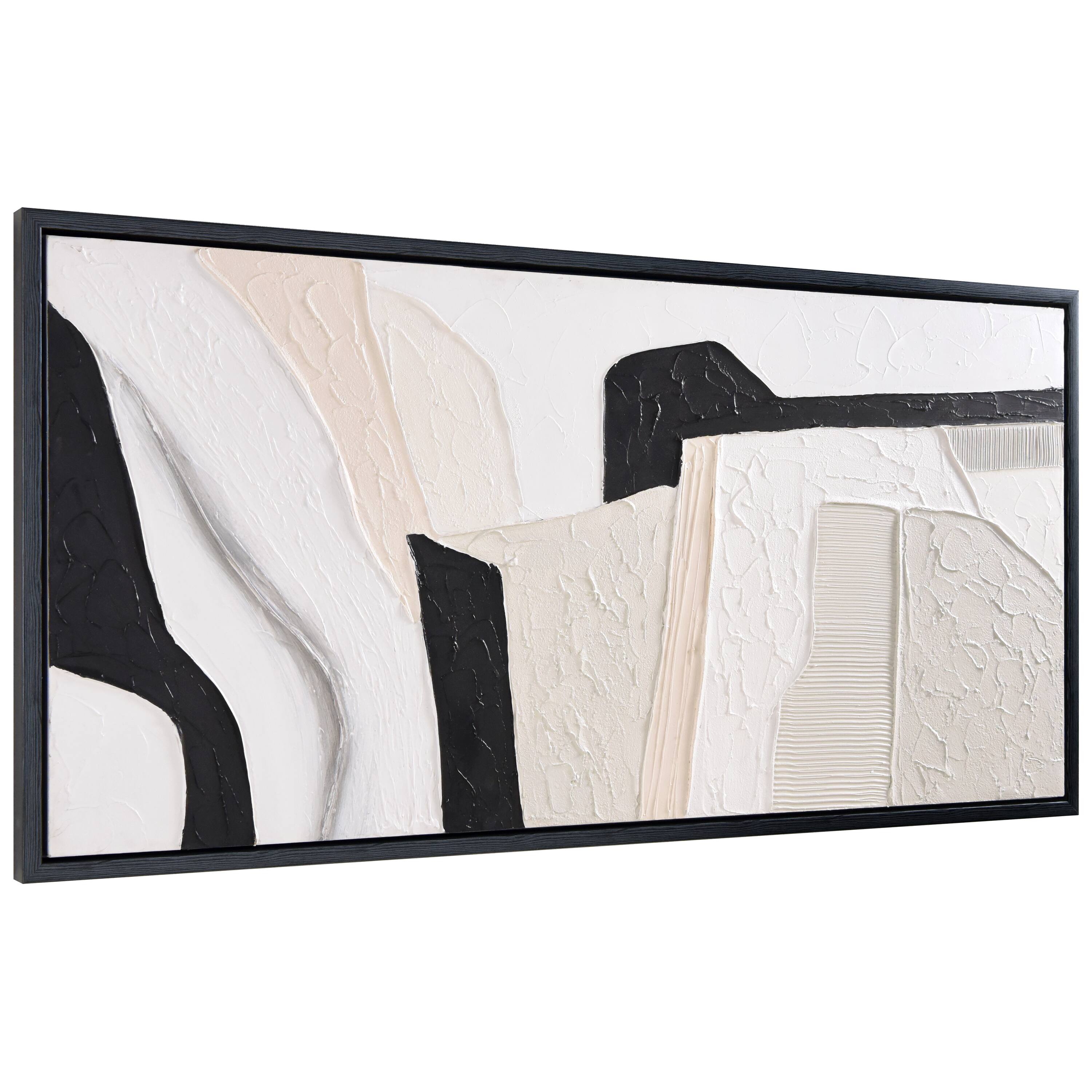 Empire Art Direct 48" x 24" Monochrome Abstract Heavily Textured Hand Painted Framed Canvas Wall Art