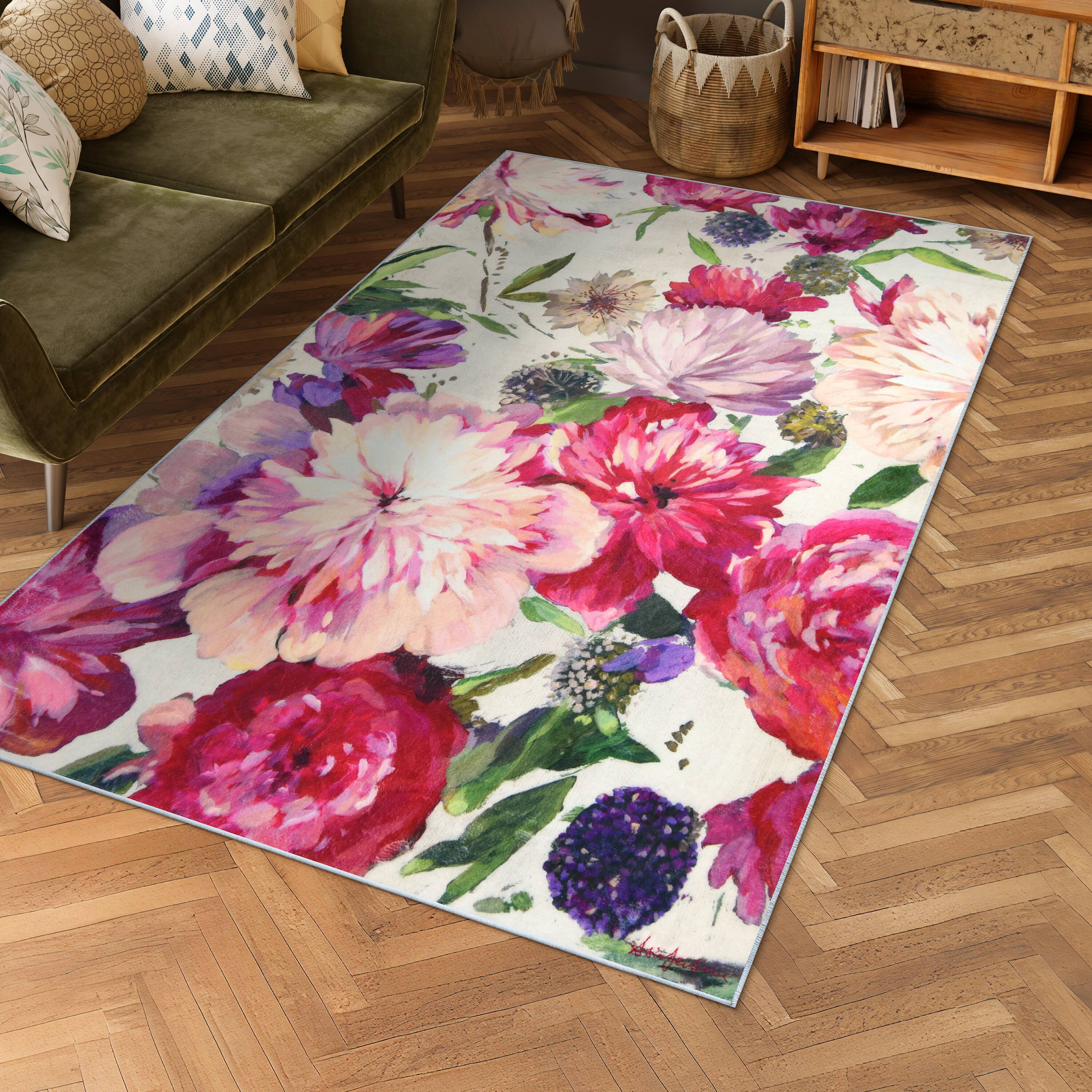 Empire Art Direct 5ft. x 7.5ft. Amoroso B Washable Flowers Area Rug