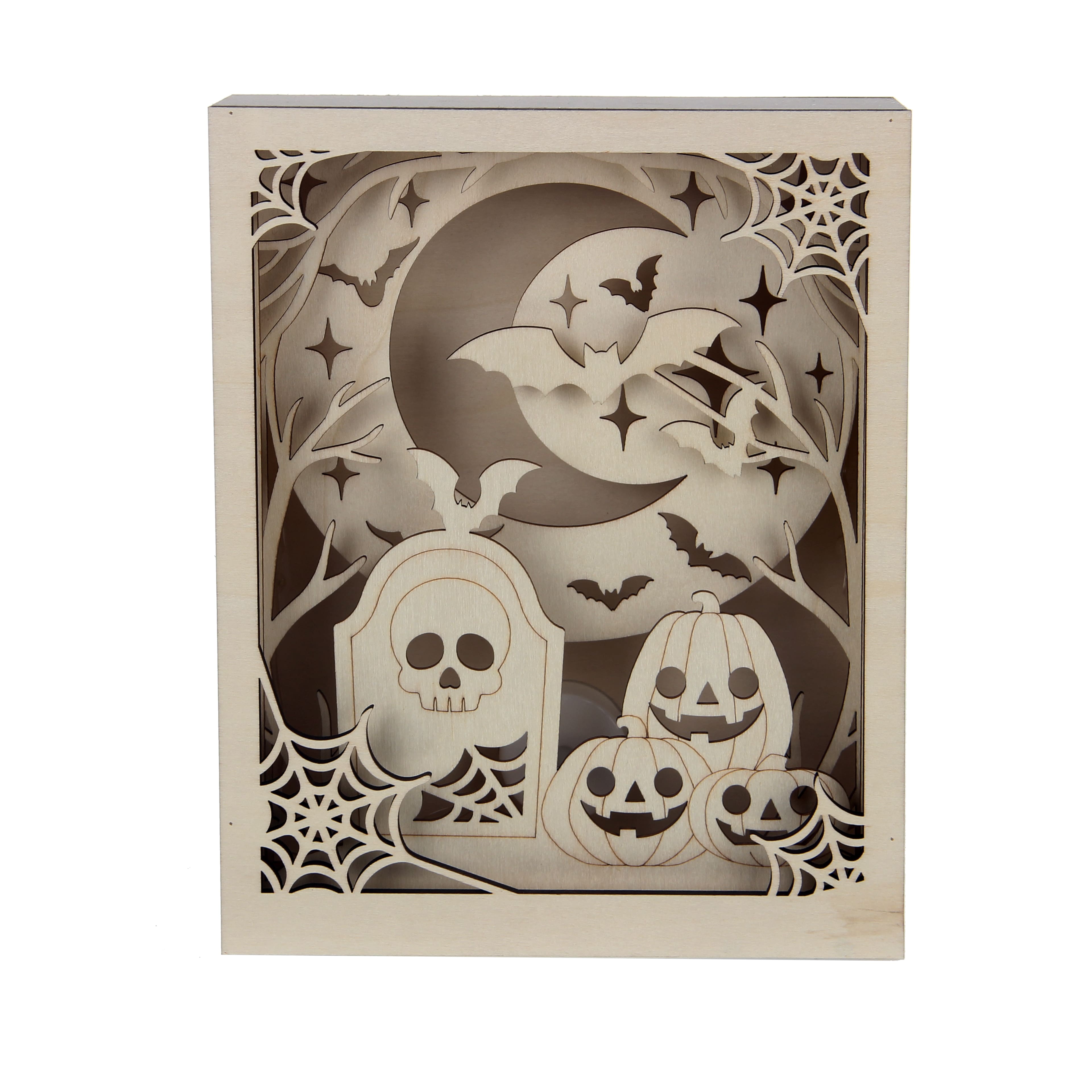 8.75" Jack-o'-Lantern Graveyard Shadow Box DIY LED Wood Décor by Make Market®