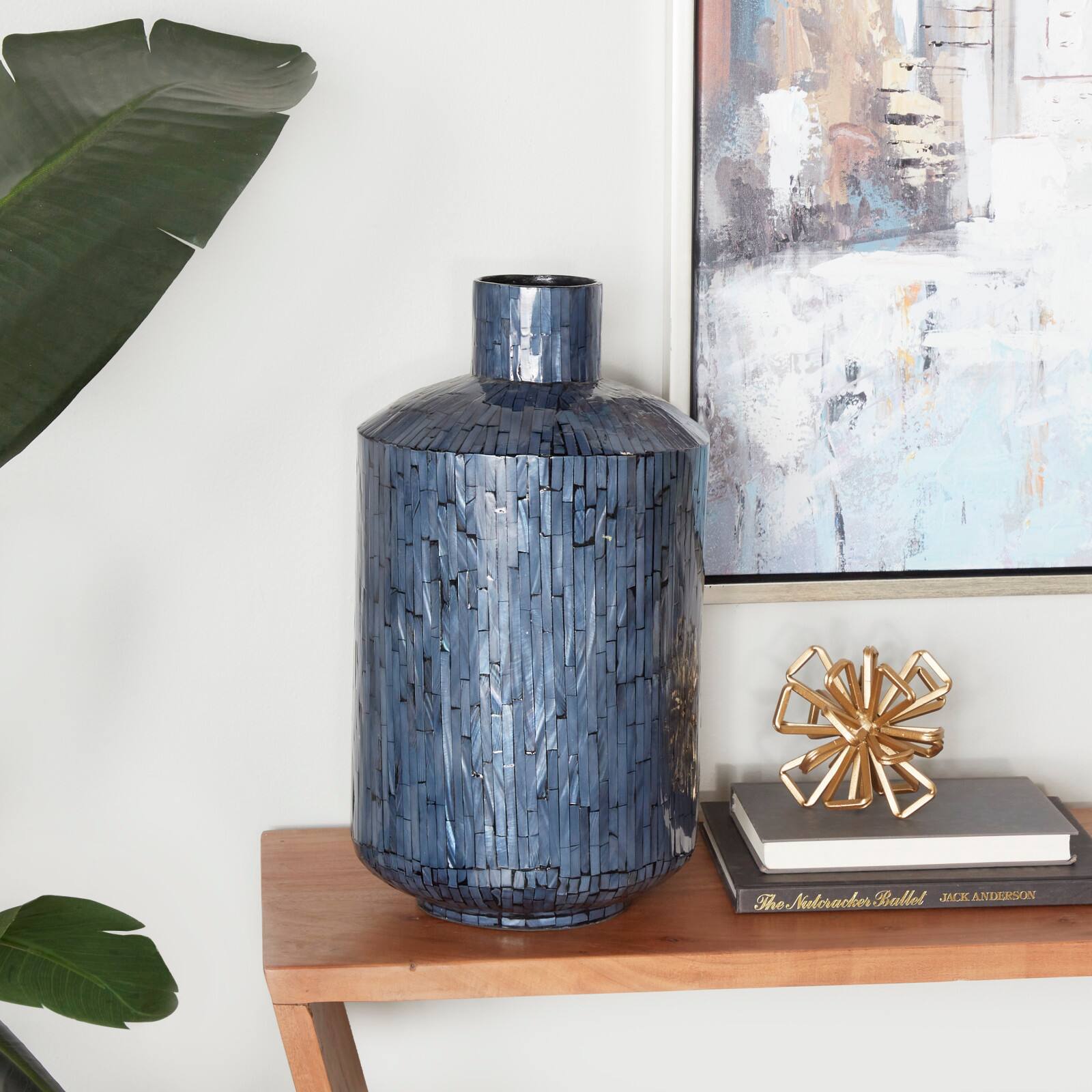 Blue Shell Contemporary Vase, 18" x 10" x 10"