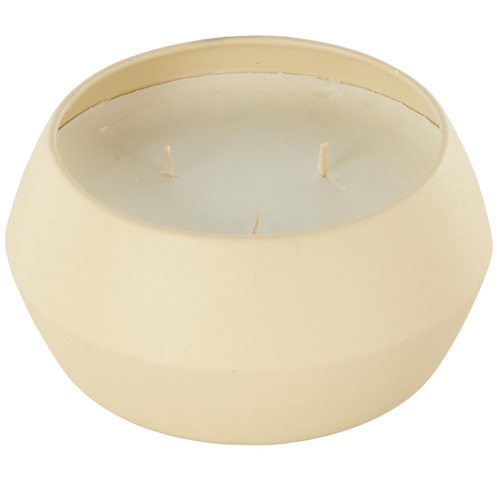 Ivory and Iris 6.25" Beige with White Wax 3 Wick Rose Blossom & Sandalwood Scented Textured Metal Candle