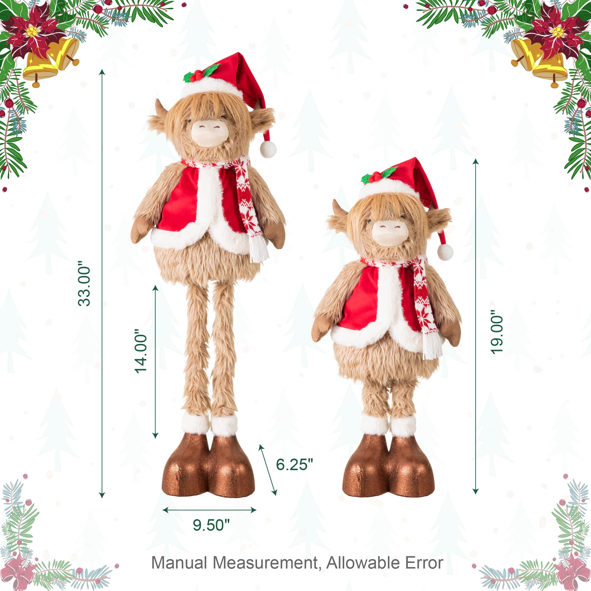 Glitzhome® 19"-33" Telescoping Fabric Christmas Highland Cow Standing Decor