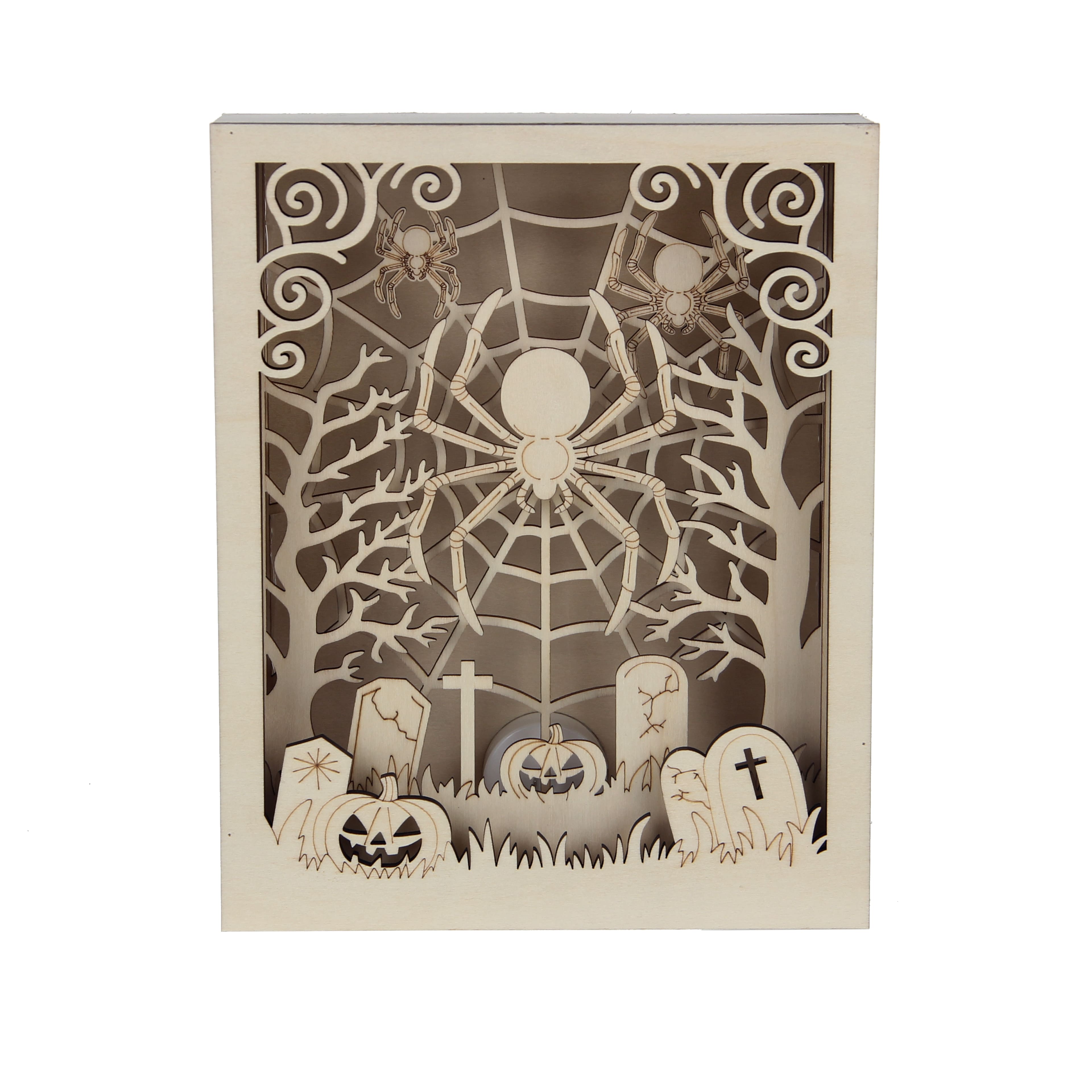 8.75" Spider's Web Shadow Box DIY LED Wood Décor by Make Market®